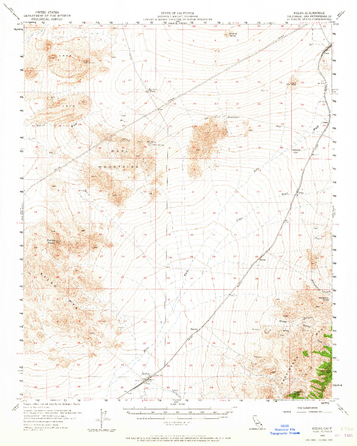 USGS 1:62500-SCALE QUADRANGLE FOR KELSO, CA 1955