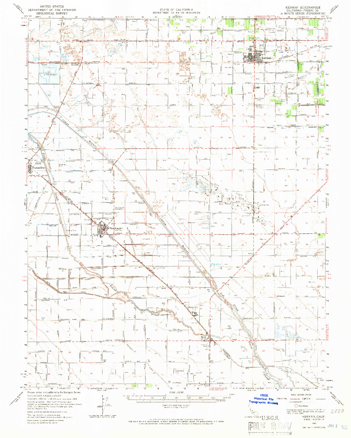 USGS 1:62500-SCALE QUADRANGLE FOR KERMAN, CA 1963