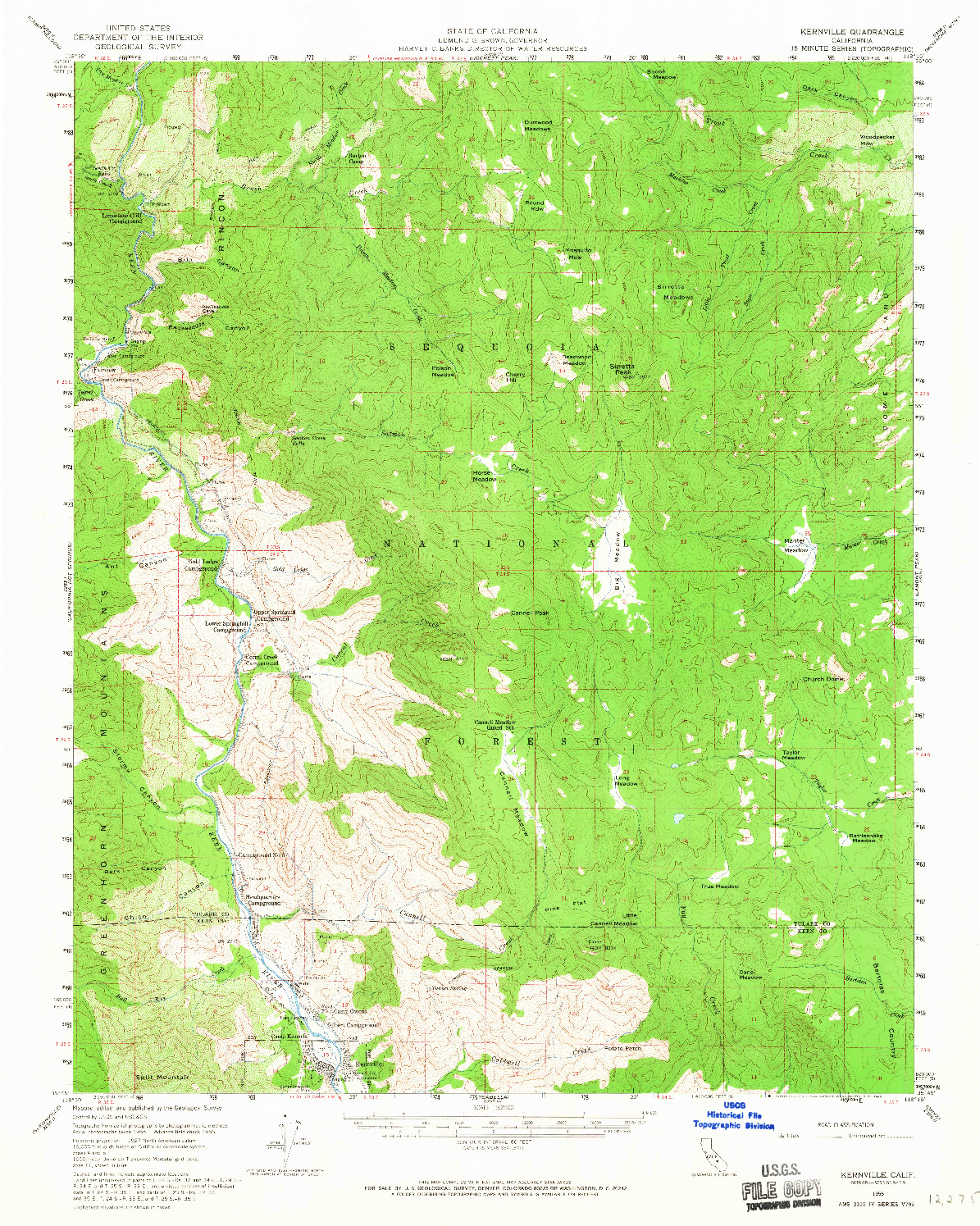 USGS 1:62500-SCALE QUADRANGLE FOR KERNVILLE, CA 1956