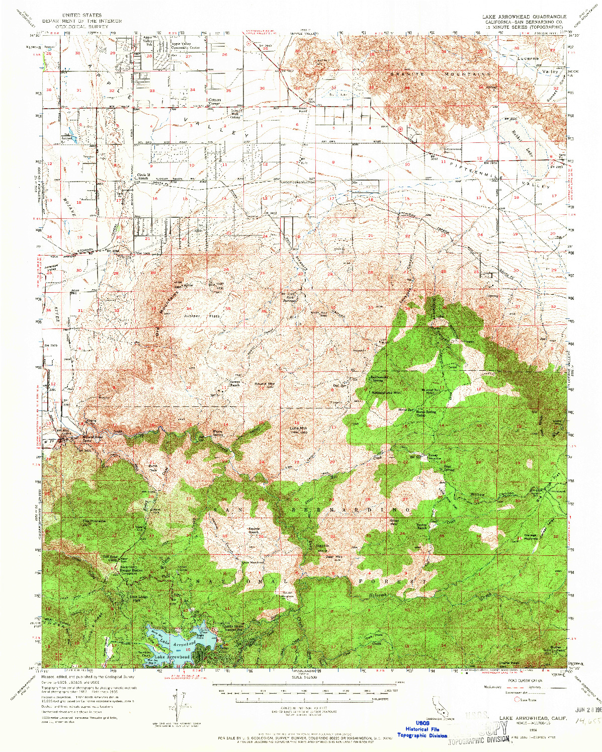 USGS 1:62500-SCALE QUADRANGLE FOR LAKE ARROWHEAD, CA 1956