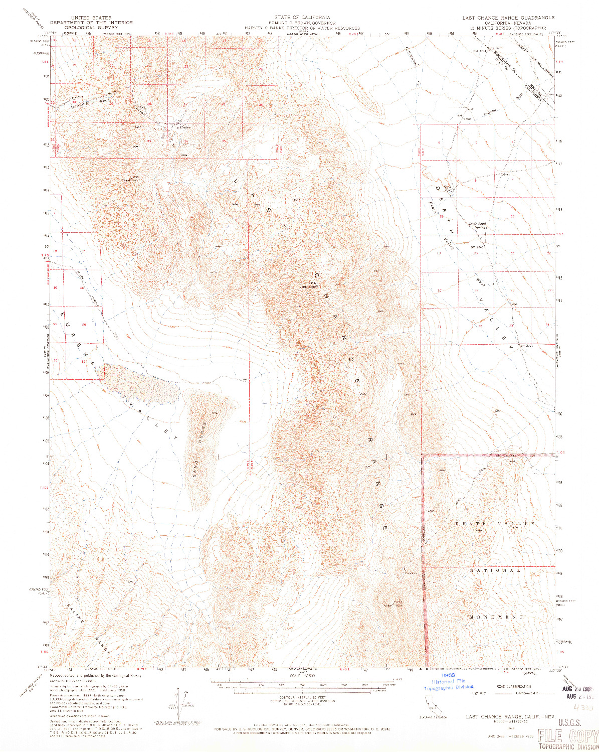 USGS 1:62500-SCALE QUADRANGLE FOR LAST CHANCE RANGE, CA 1958