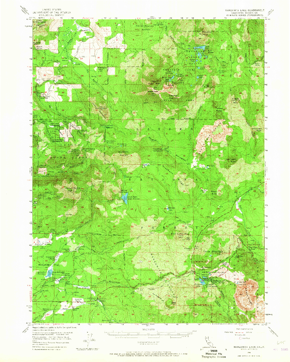 USGS 1:62500-SCALE QUADRANGLE FOR MANZANITA LAKE, CA 1956