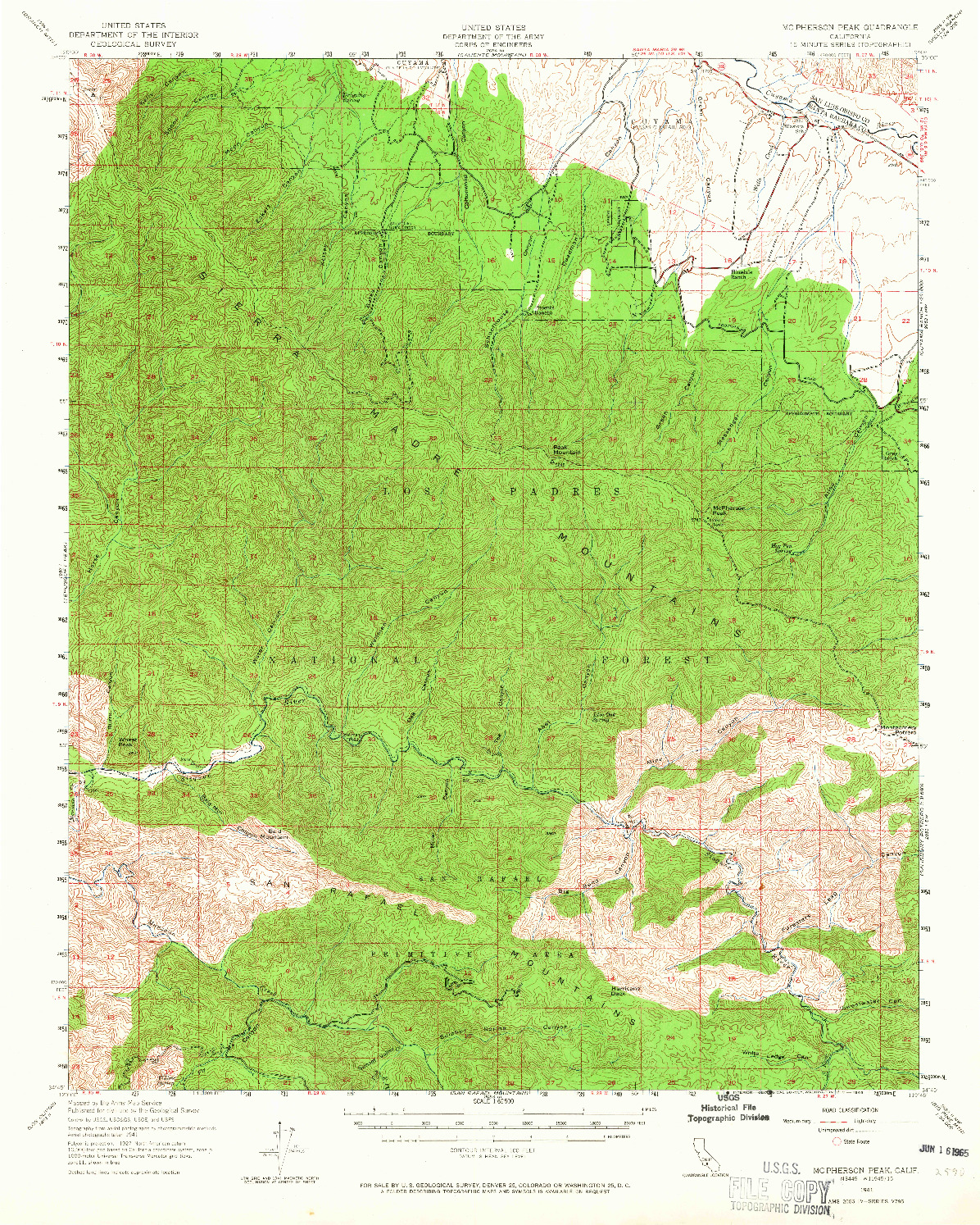 USGS 1:62500-SCALE QUADRANGLE FOR MCPHERSON PEAK, CA 1941