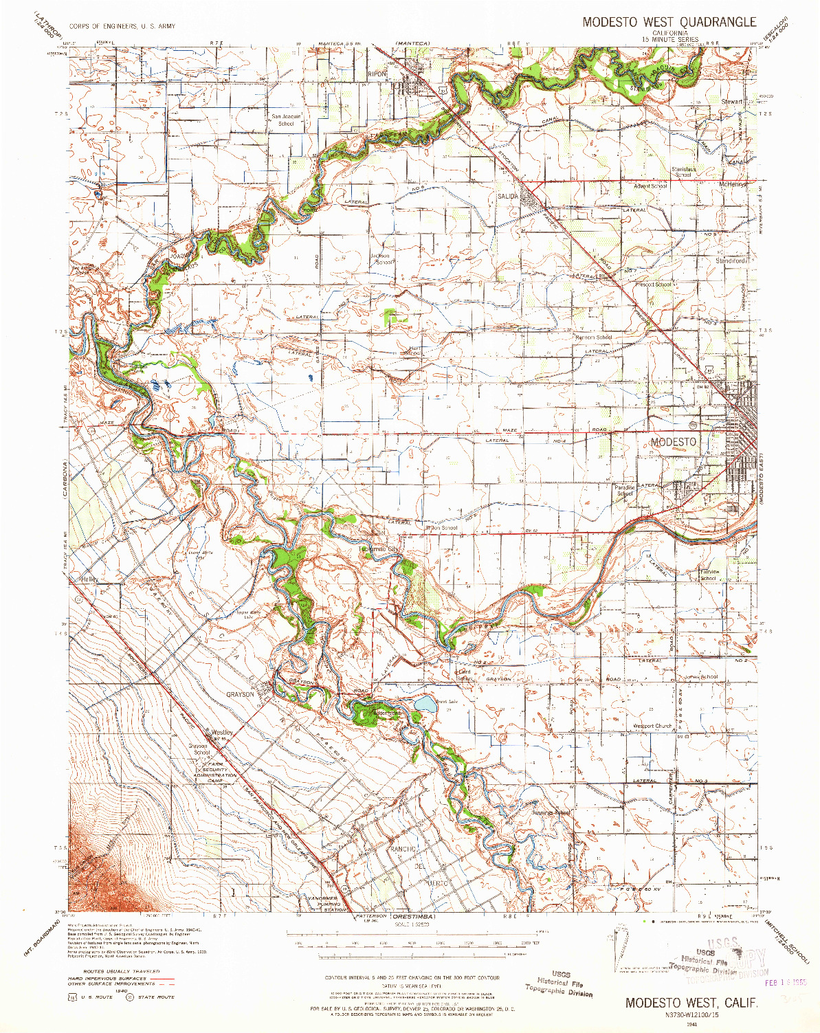 USGS 1:62500-SCALE QUADRANGLE FOR MODESTO WEST, CA 1941
