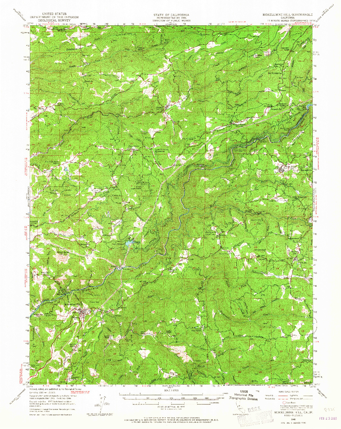 USGS 1:62500-SCALE QUADRANGLE FOR MOKELUMNE HILL, CA 1948