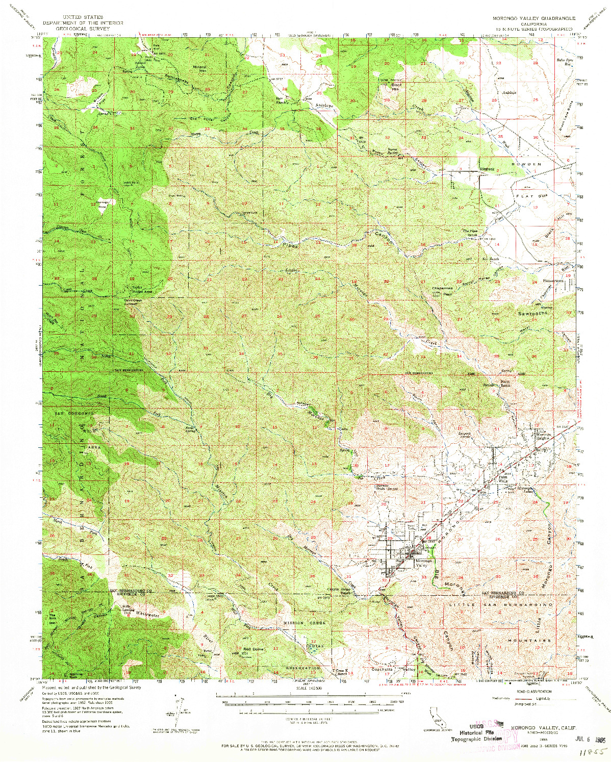 USGS 1:62500-SCALE QUADRANGLE FOR MORONGO VALLEY, CA 1955