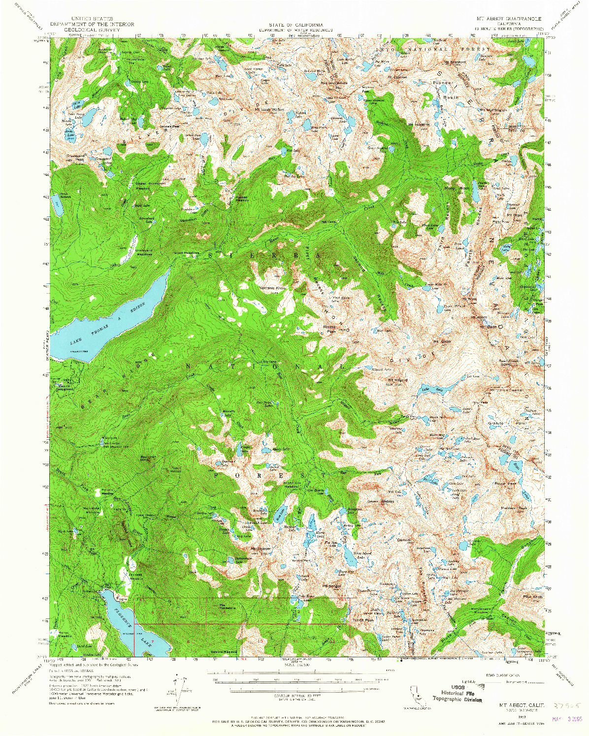 USGS 1:62500-SCALE QUADRANGLE FOR MT. ABBOT, CA 1953