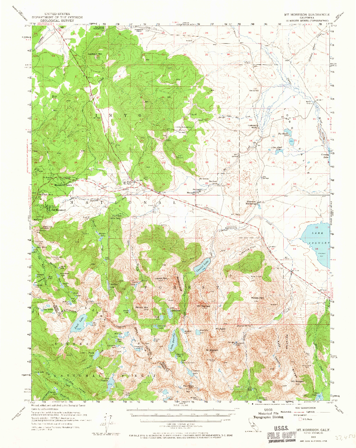 USGS 1:62500-SCALE QUADRANGLE FOR MT. MORRISON, CA 1953