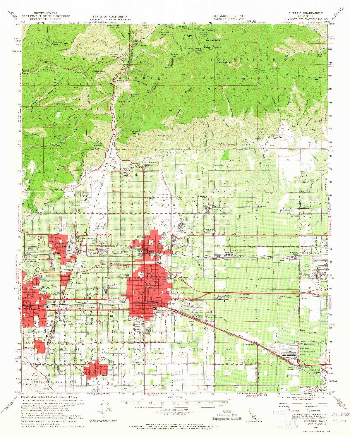 USGS 1:62500-SCALE QUADRANGLE FOR ONTARIO, CA 1954