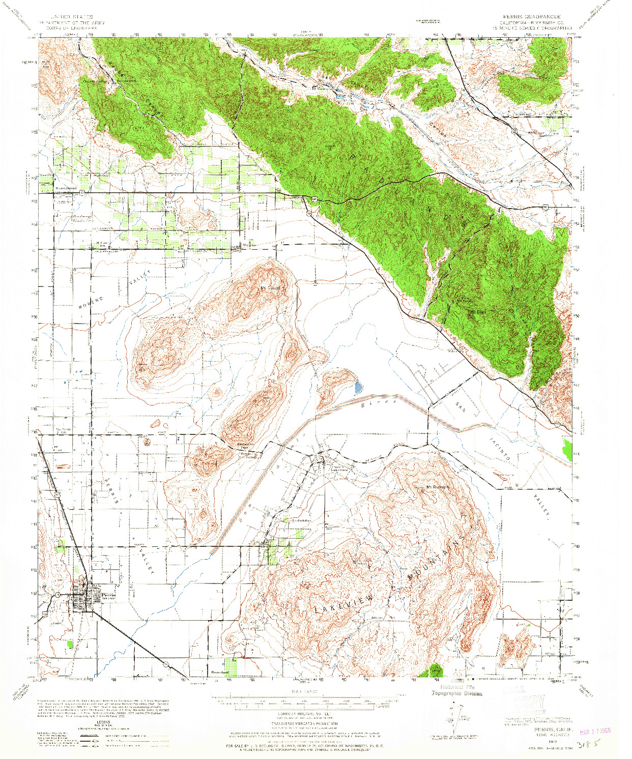 USGS 1:62500-SCALE QUADRANGLE FOR PERRIS, CA 1942