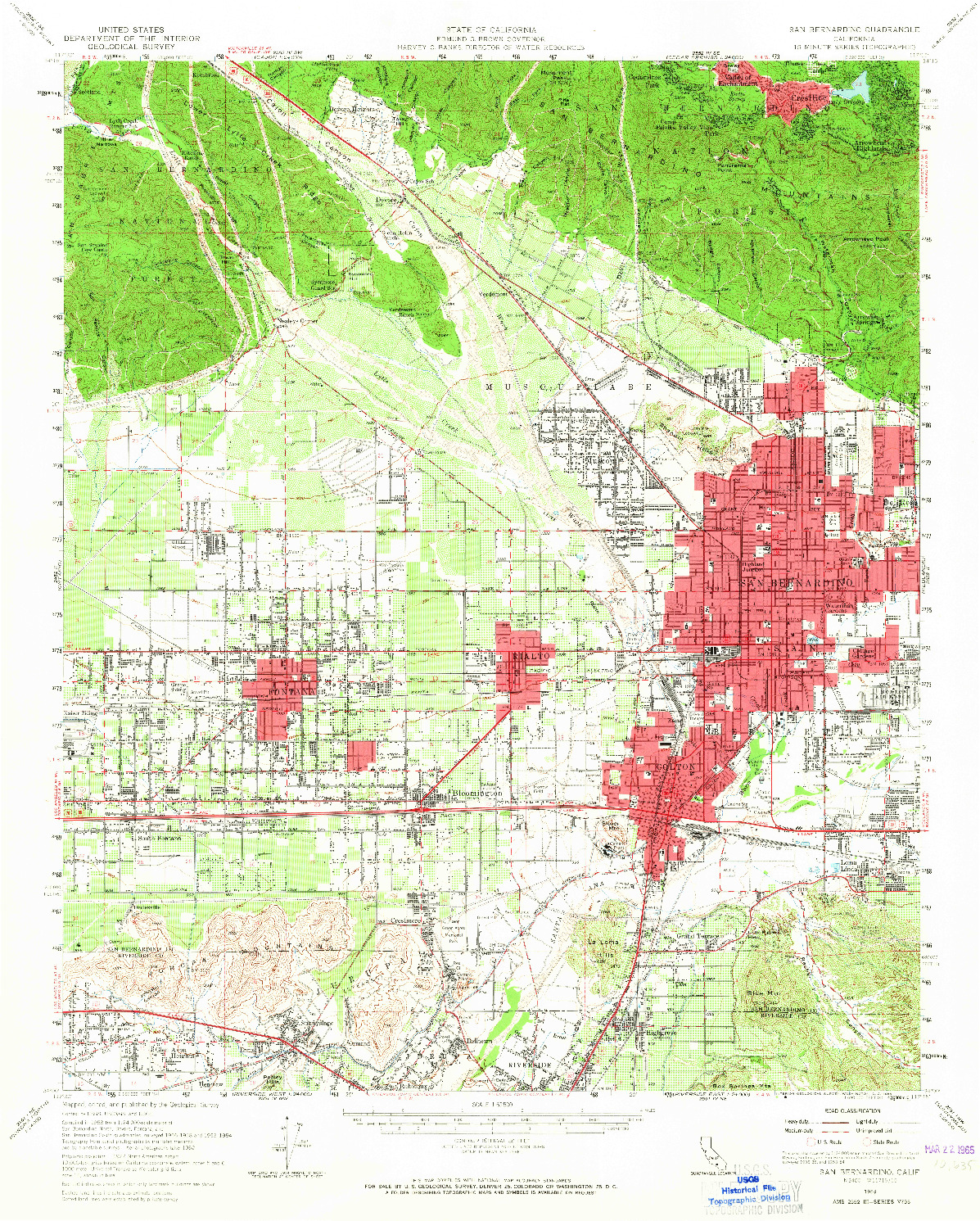 USGS 1:62500-SCALE QUADRANGLE FOR SAN BERNARDINO, CA 1954