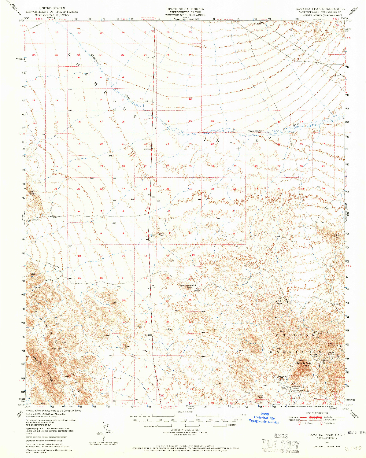 USGS 1:62500-SCALE QUADRANGLE FOR SAVAHIA PEAK, CA 1950