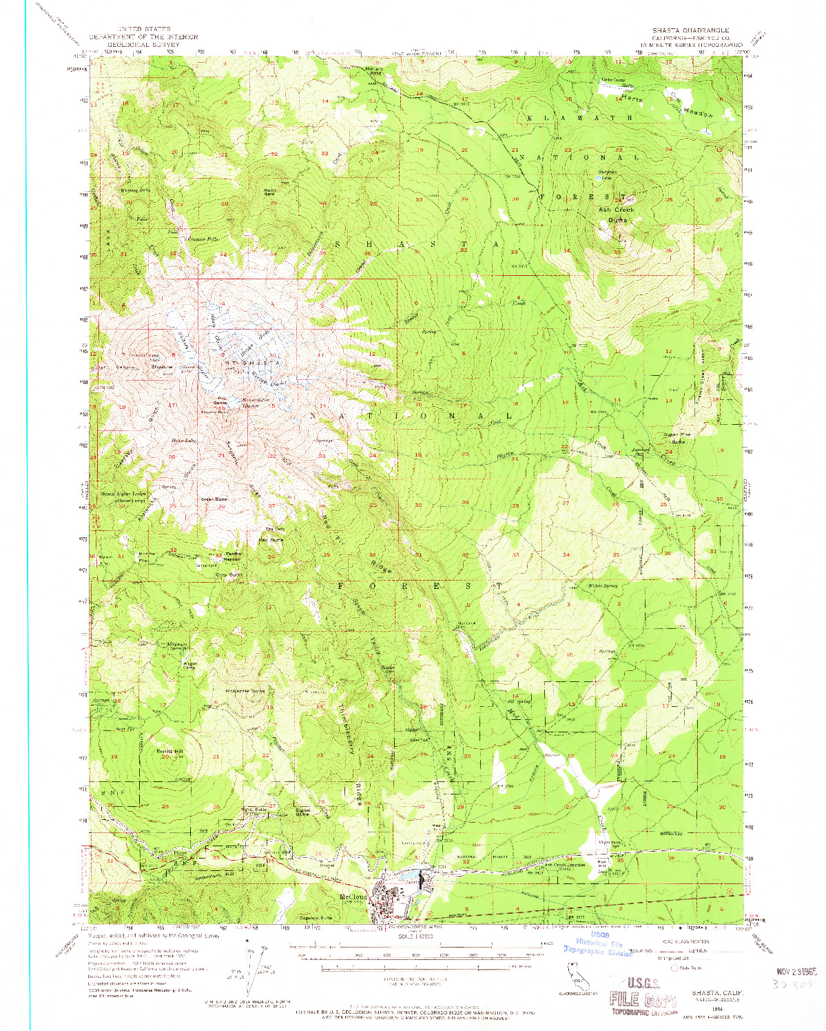 USGS 1:62500-SCALE QUADRANGLE FOR SHASTA, CA 1954