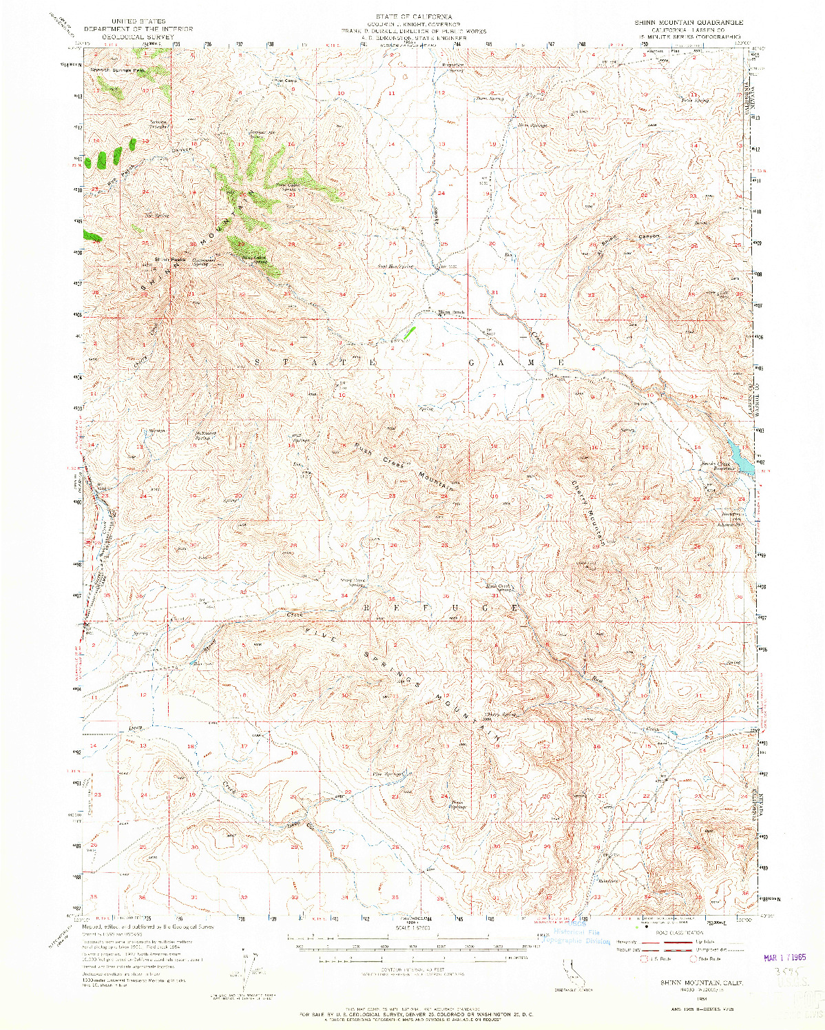 USGS 1:62500-SCALE QUADRANGLE FOR SHINN MOUNTAIN, CA 1954