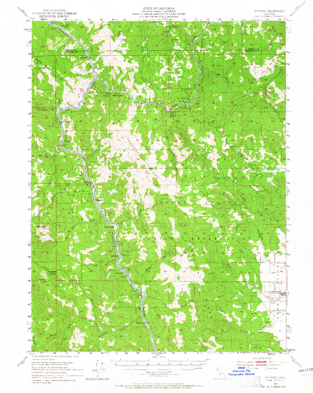 USGS 1:62500-SCALE QUADRANGLE FOR SPYROCK, CA 1952