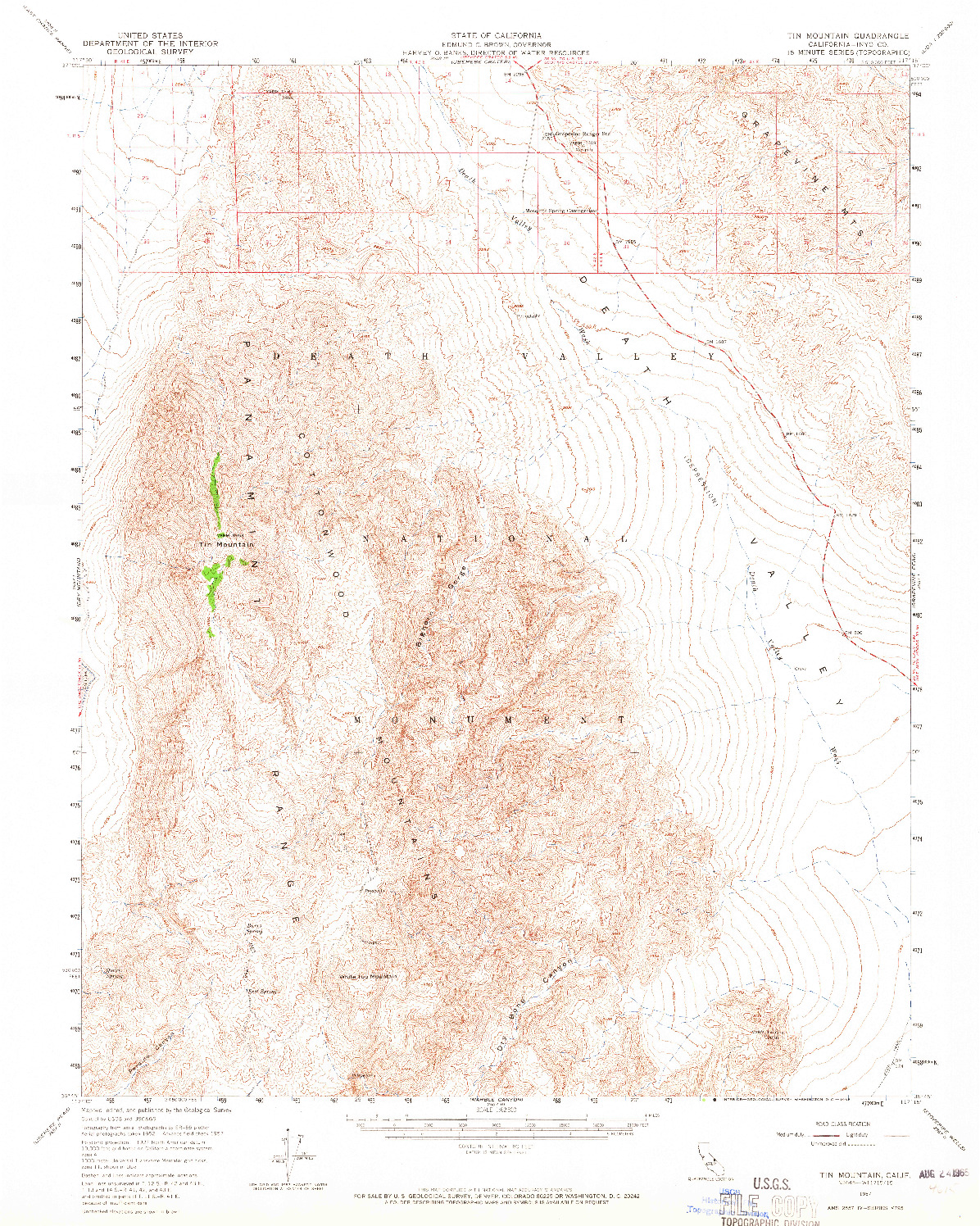 USGS 1:62500-SCALE QUADRANGLE FOR TIN MOUNTAIN, CA 1957