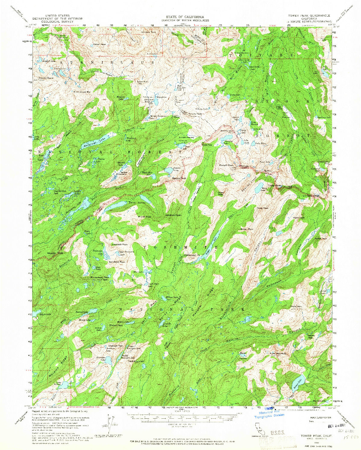 USGS 1:62500-SCALE QUADRANGLE FOR TOWER PEAK, CA 1956