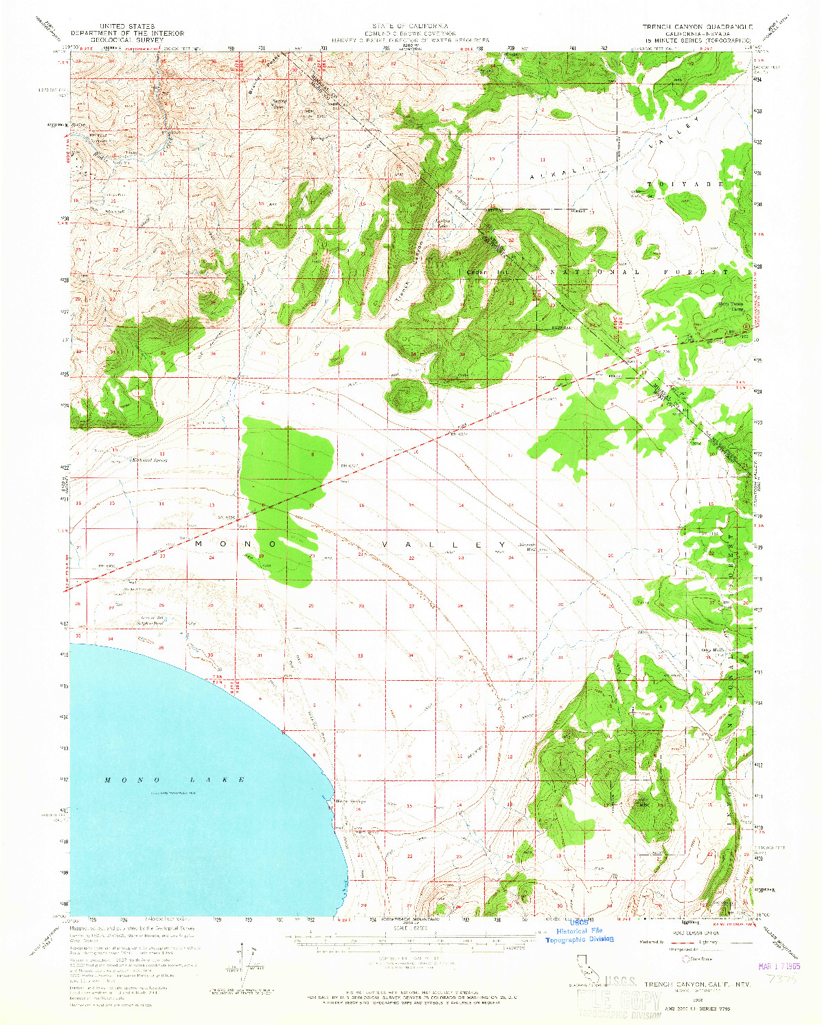 USGS 1:62500-SCALE QUADRANGLE FOR TRENCH CANYON, CA 1958