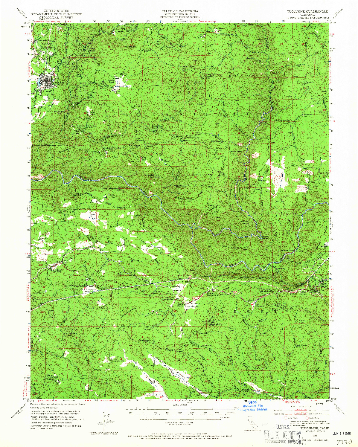 USGS 1:62500-SCALE QUADRANGLE FOR TUOLUMNE, CA 1948