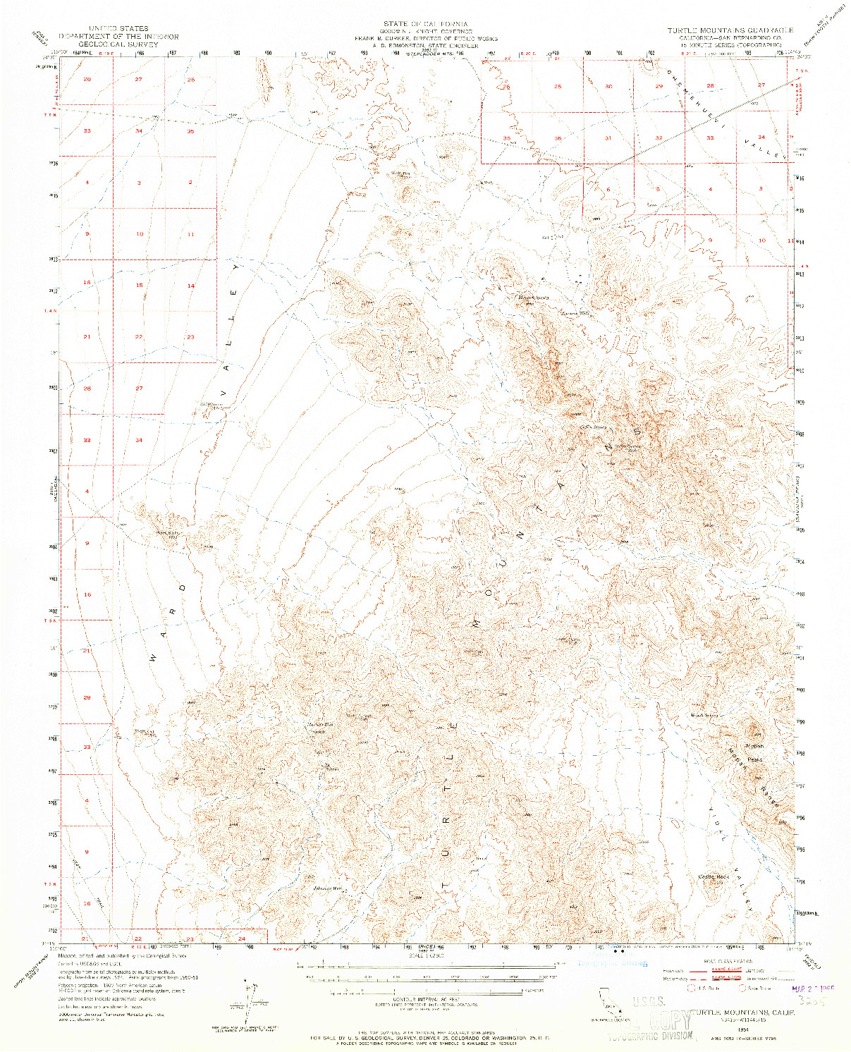 USGS 1:62500-SCALE QUADRANGLE FOR TURTLE MOUNTAINS, CA 1954