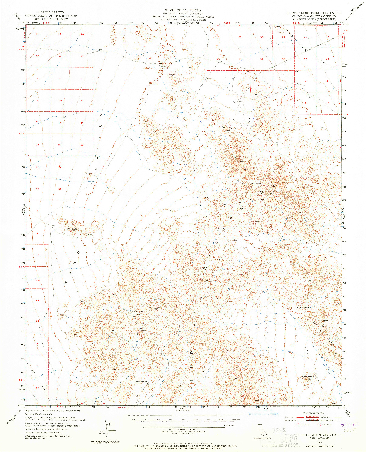 USGS 1:62500-SCALE QUADRANGLE FOR TURTLE MOUNTAINS, CA 1954