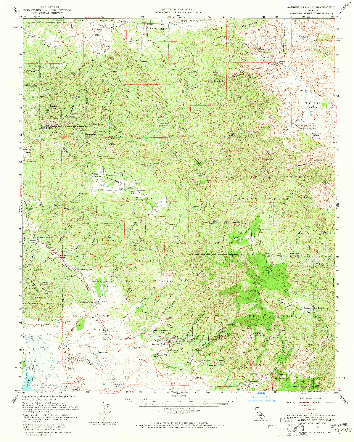 USGS 1:62500-SCALE QUADRANGLE FOR WARNER SPRINGS, CA 1960