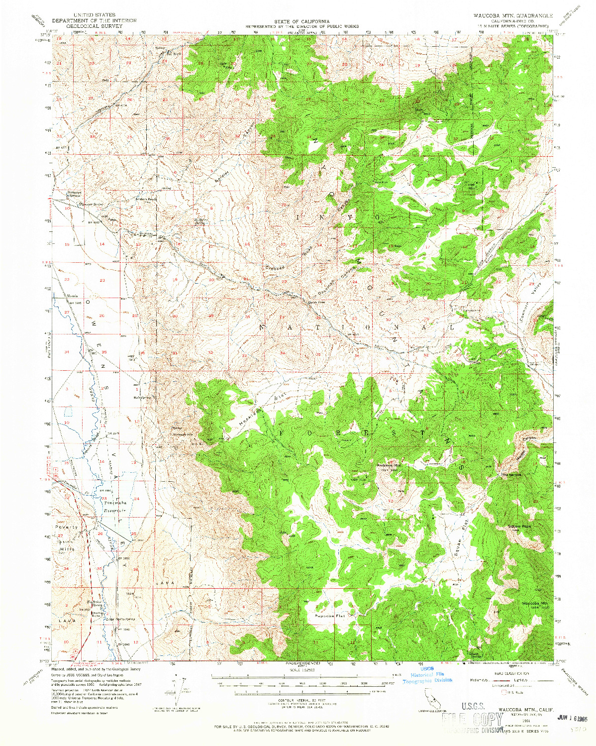 USGS 1:62500-SCALE QUADRANGLE FOR WAUCOBA MTN, CA 1958