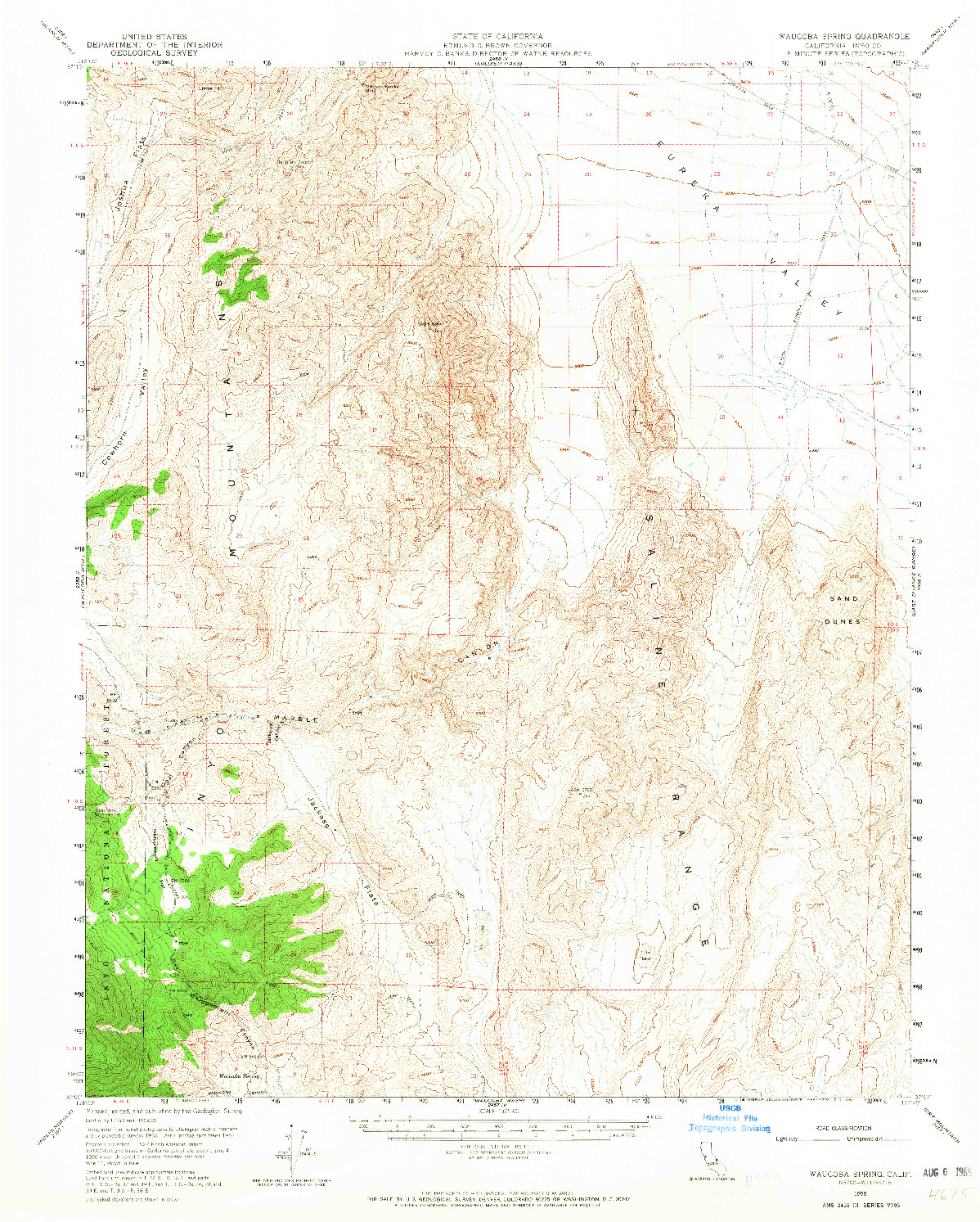 USGS 1:62500-SCALE QUADRANGLE FOR WAUCOBA SPRING, CA 1958