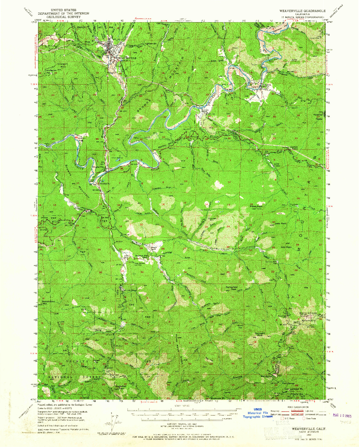USGS 1:62500-SCALE QUADRANGLE FOR WEAVERVILLE, CA 1950