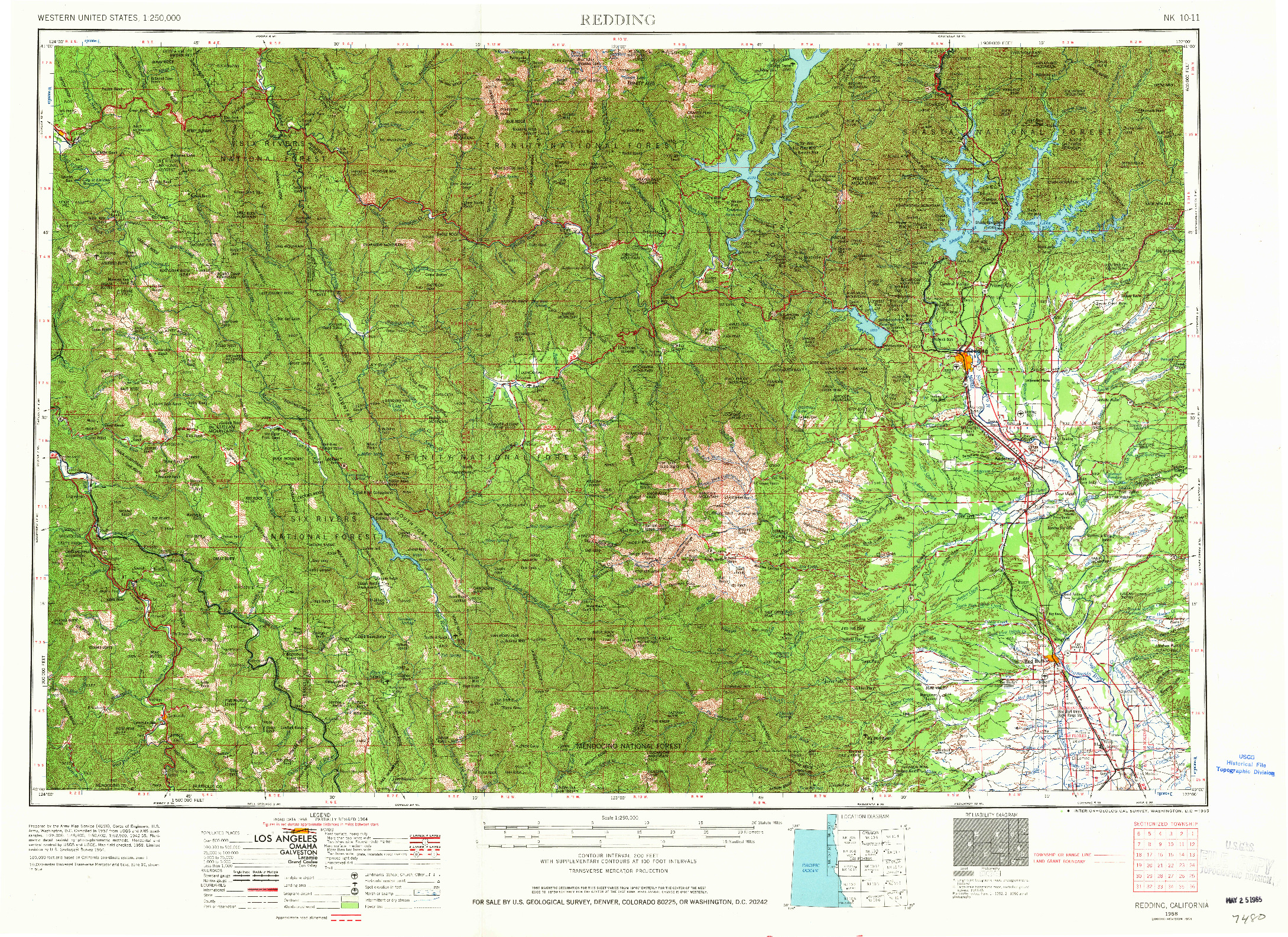 USGS 1:250000-SCALE QUADRANGLE FOR REDDING, CA 1958