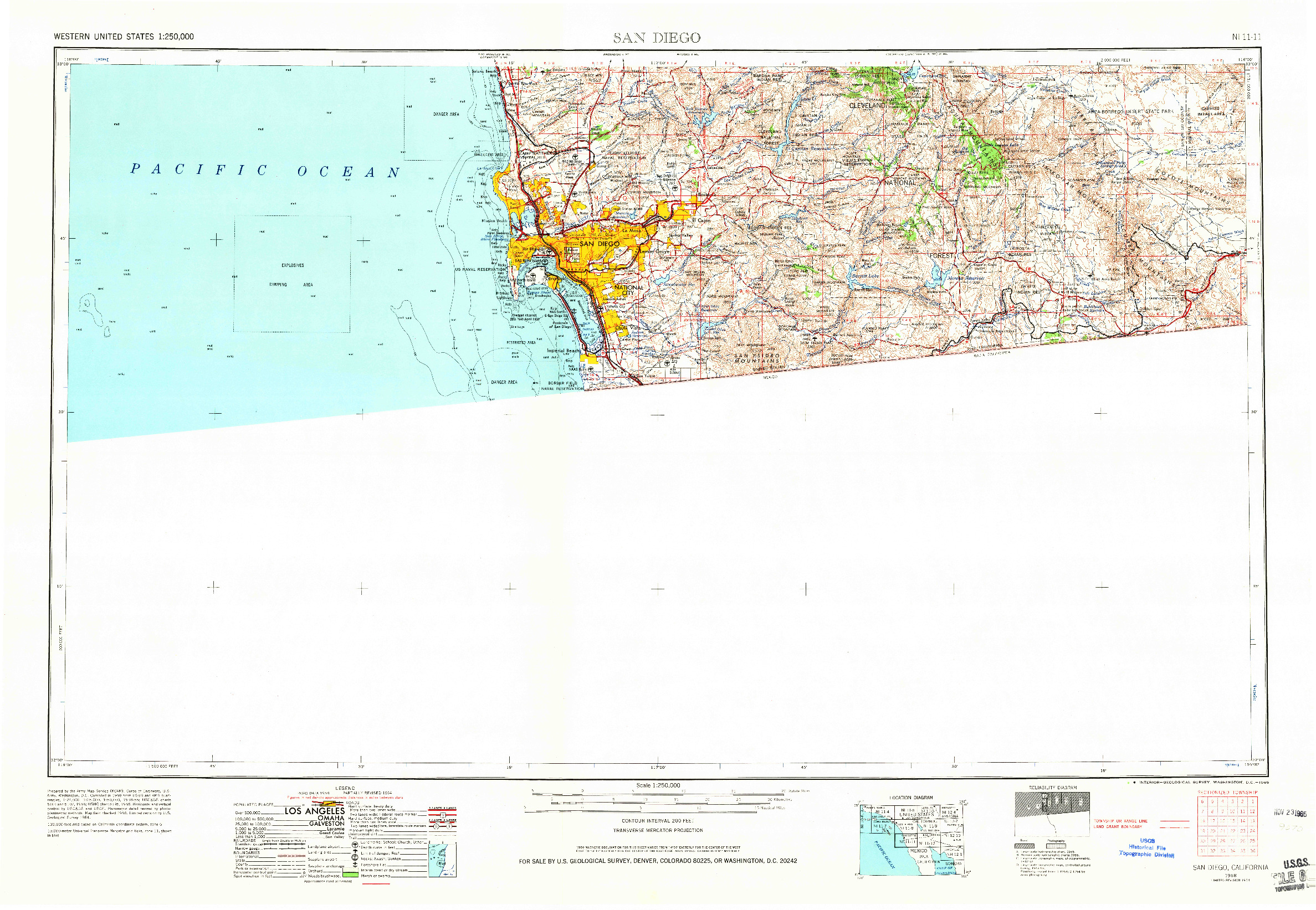 USGS 1:250000-SCALE QUADRANGLE FOR SAN DIEGO, CA 1958