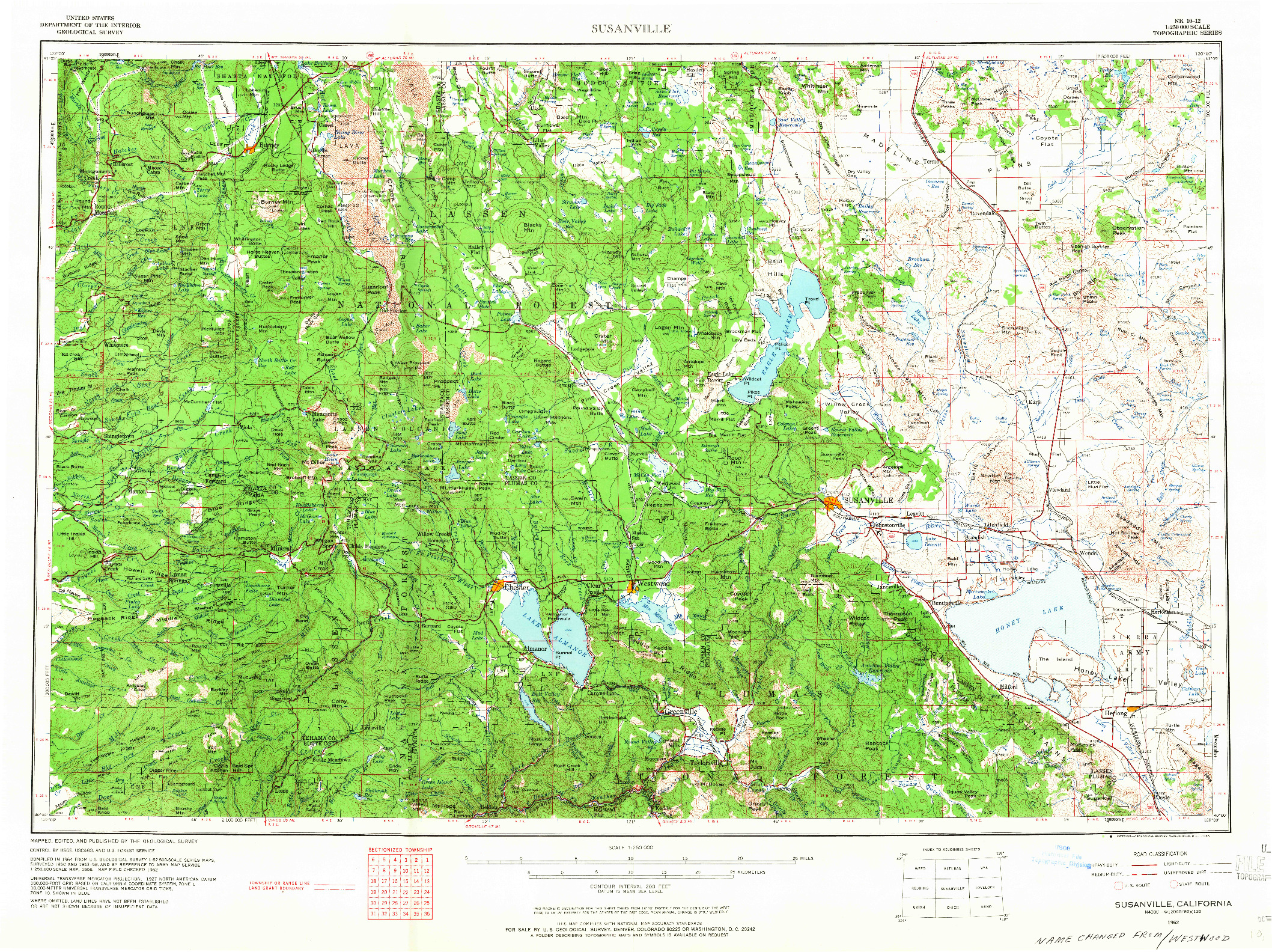 USGS 1:250000-SCALE QUADRANGLE FOR SUSANVILLE, CA 1962