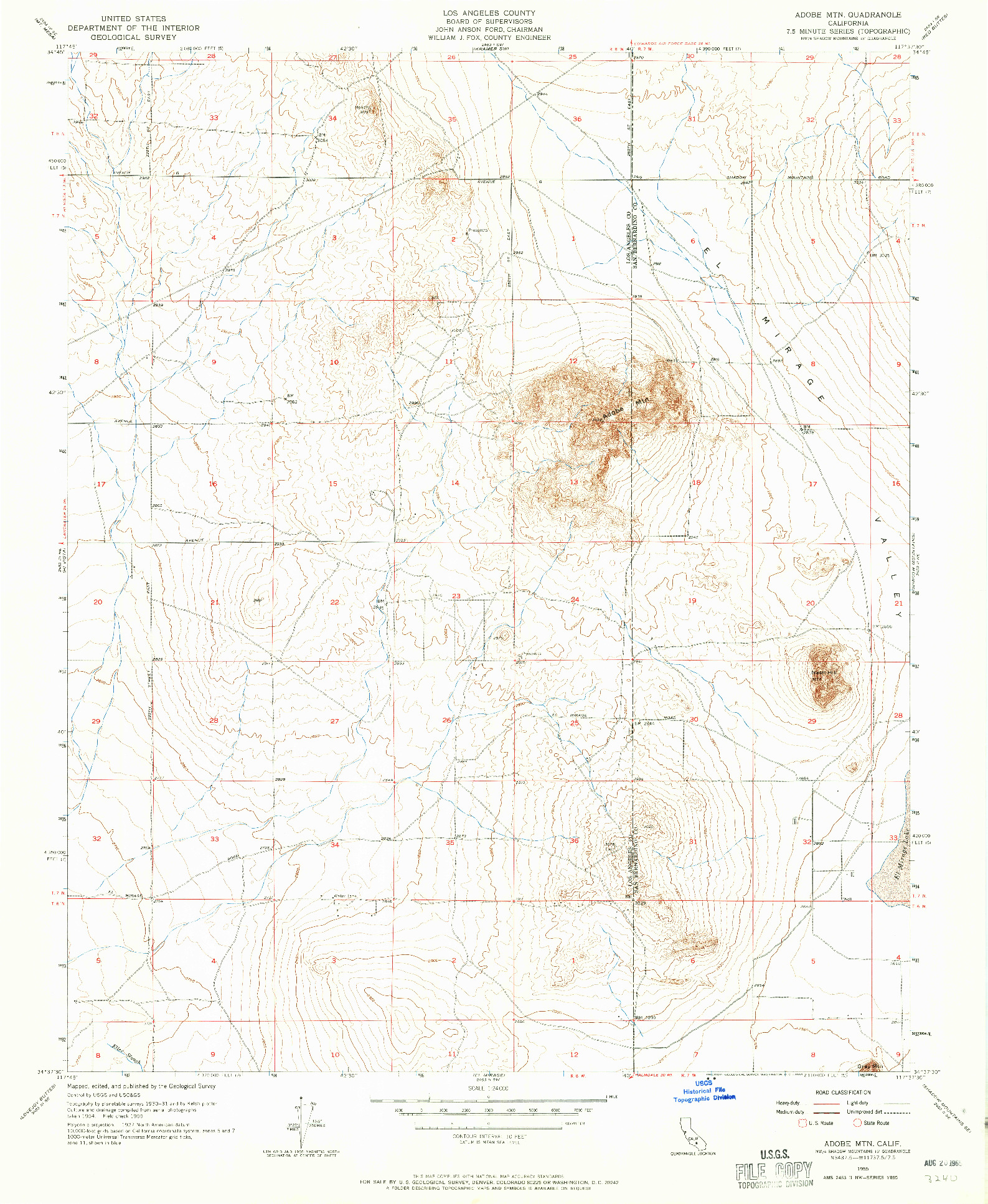 USGS 1:24000-SCALE QUADRANGLE FOR ADOBE MTN, CA 1955