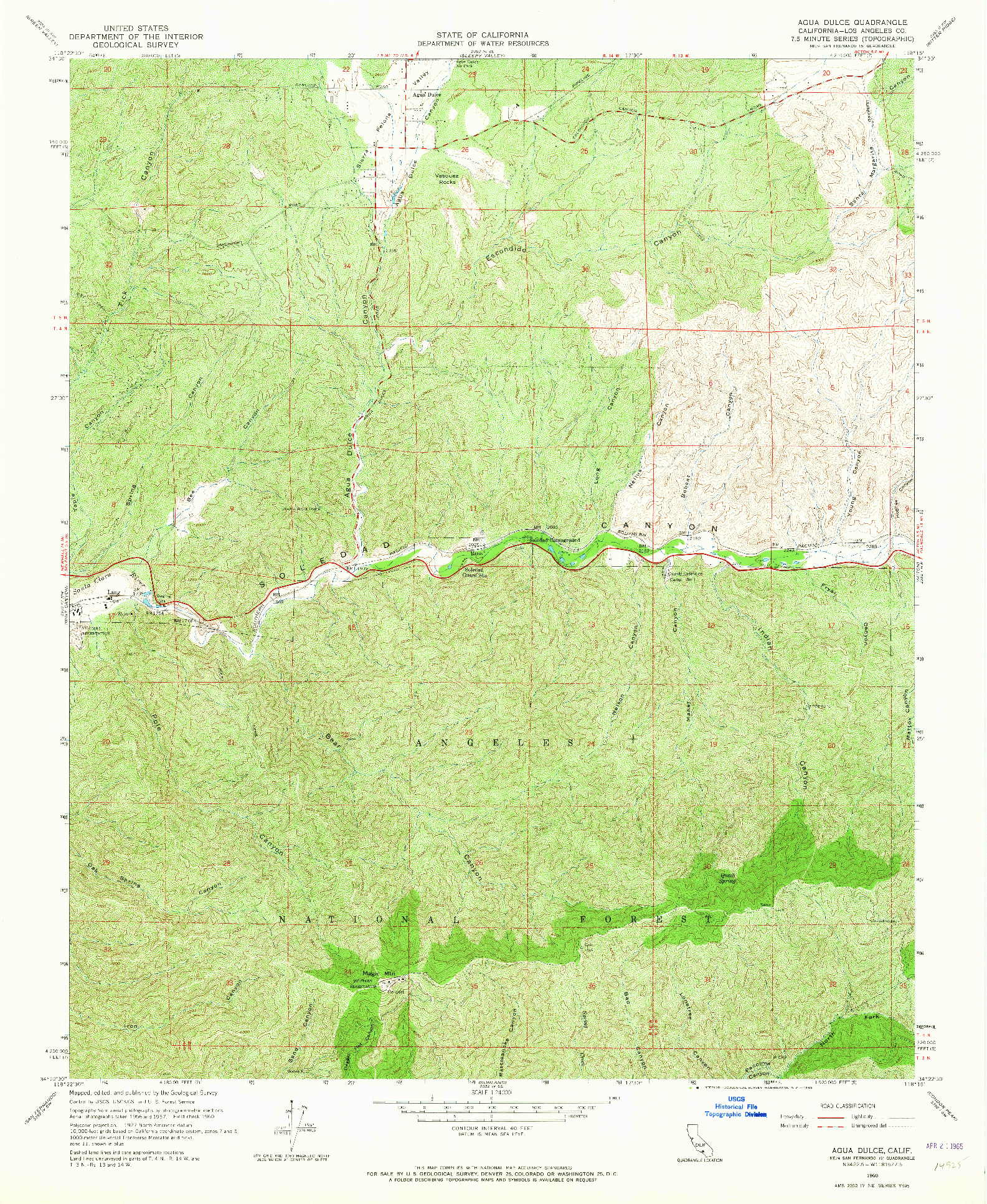 USGS 1:24000-SCALE QUADRANGLE FOR AGUA DULCE, CA 1960