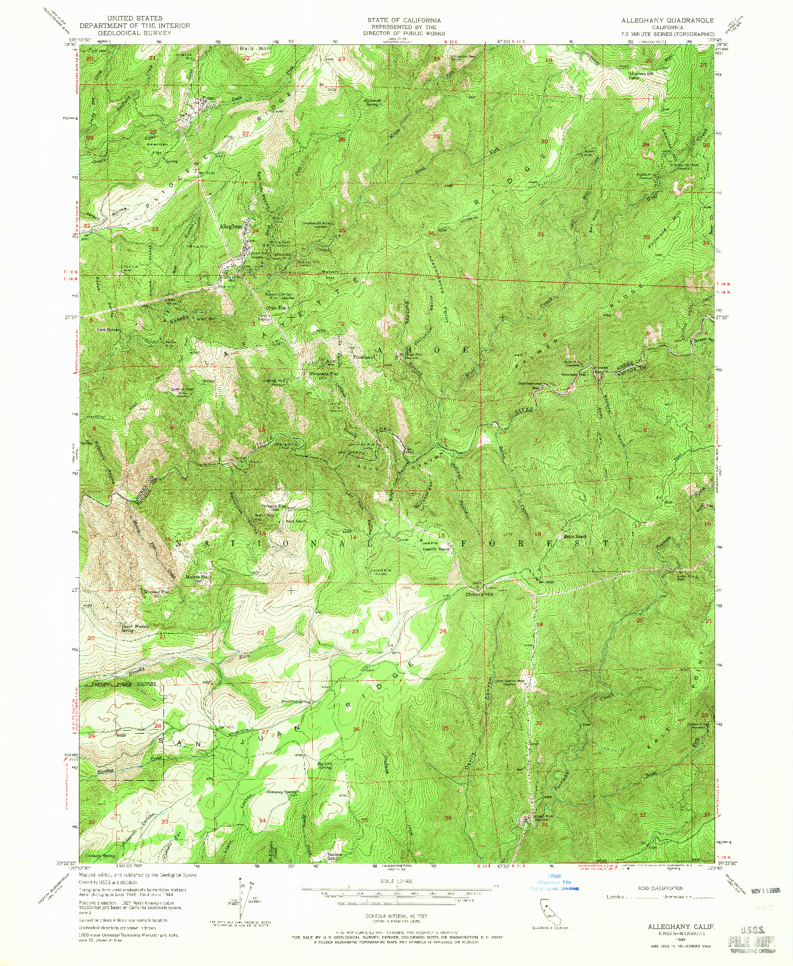 USGS 1:24000-SCALE QUADRANGLE FOR ALLEGHANY, CA 1949