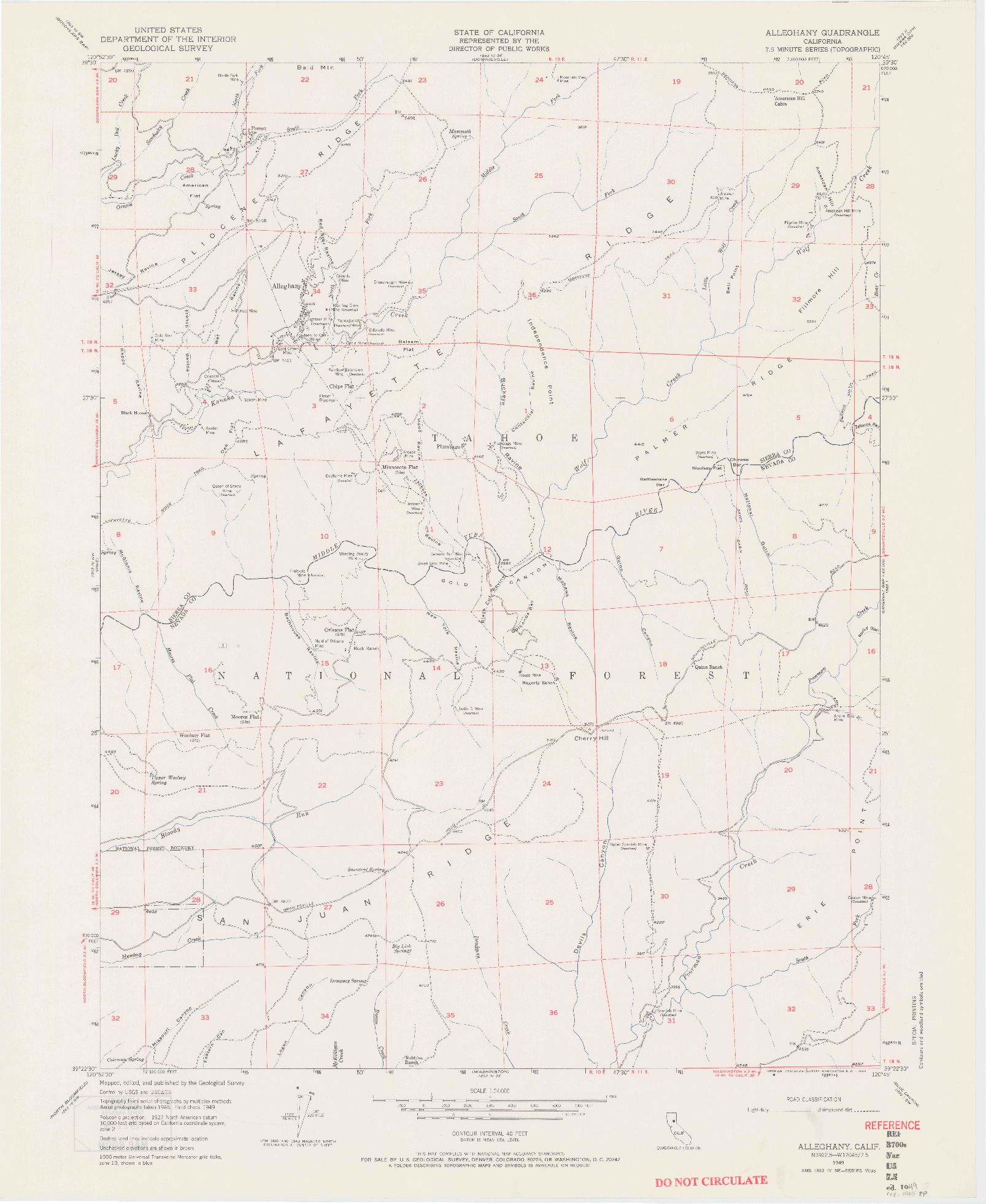 USGS 1:24000-SCALE QUADRANGLE FOR ALLEGHANY, CA 1949