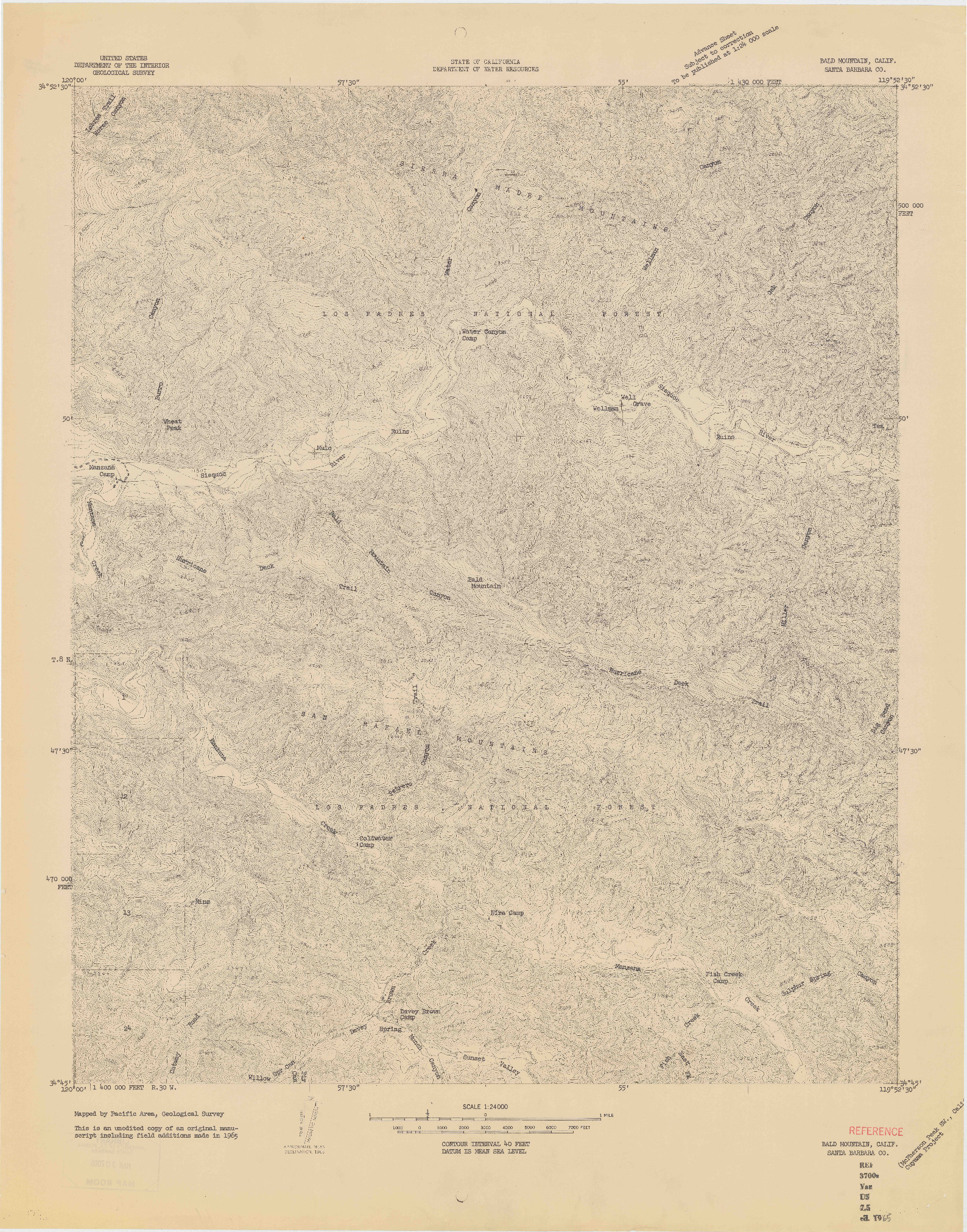 USGS 1:24000-SCALE QUADRANGLE FOR BALD MOUNTAIN, CA 1965