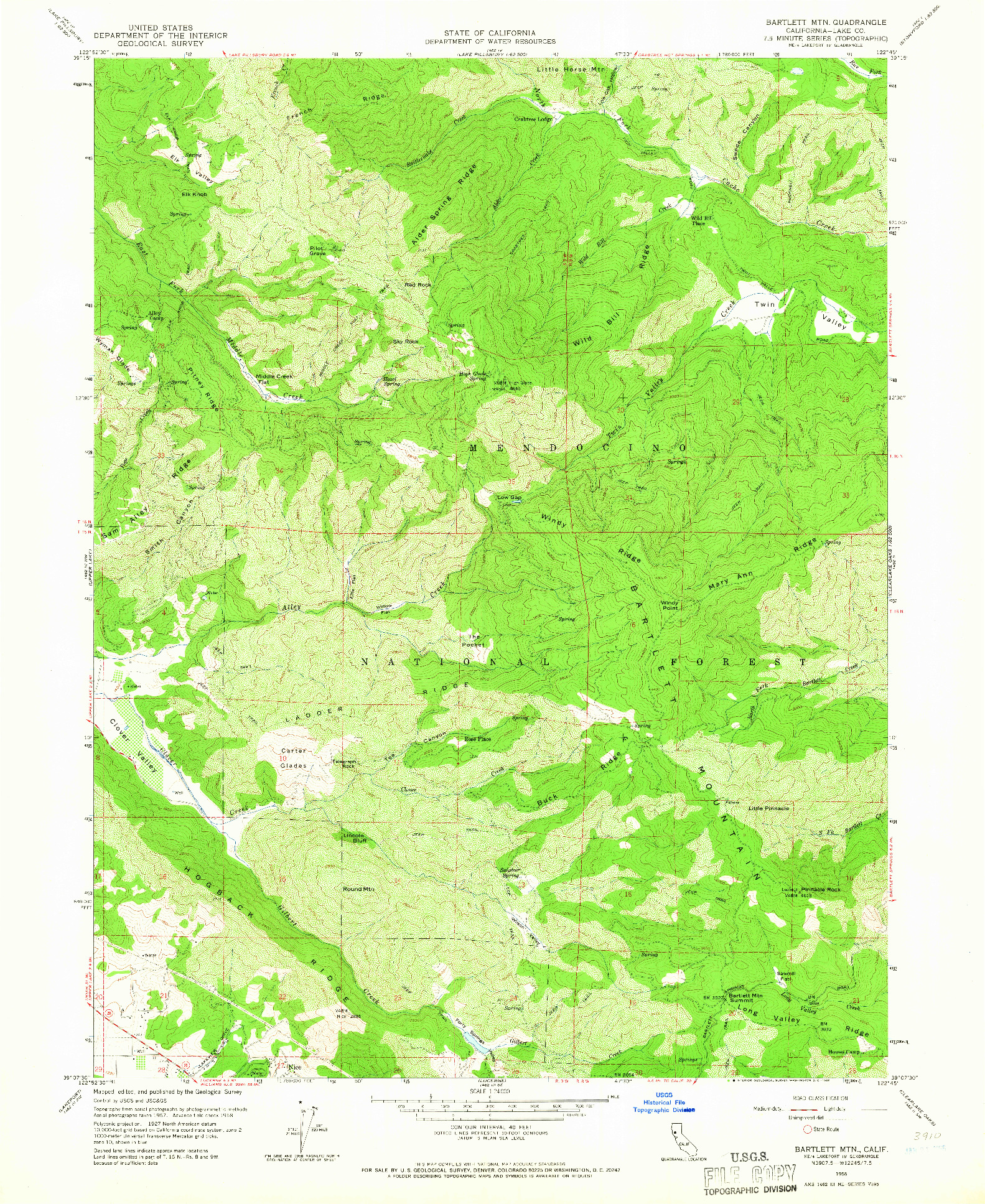 USGS 1:24000-SCALE QUADRANGLE FOR BARTLETT MTN, CA 1958