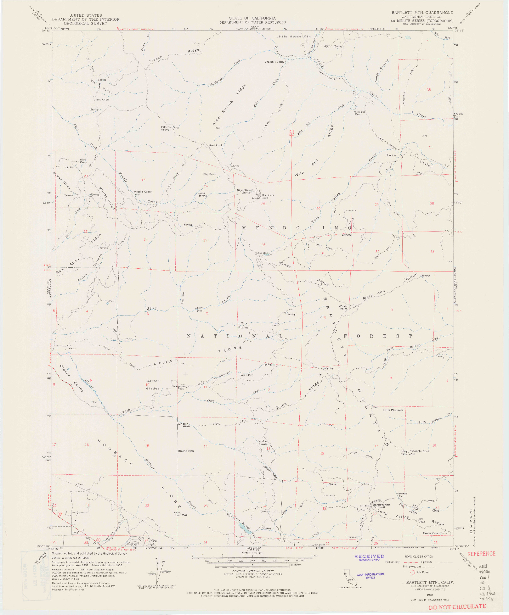 USGS 1:24000-SCALE QUADRANGLE FOR BARTLETT MTN, CA 1958