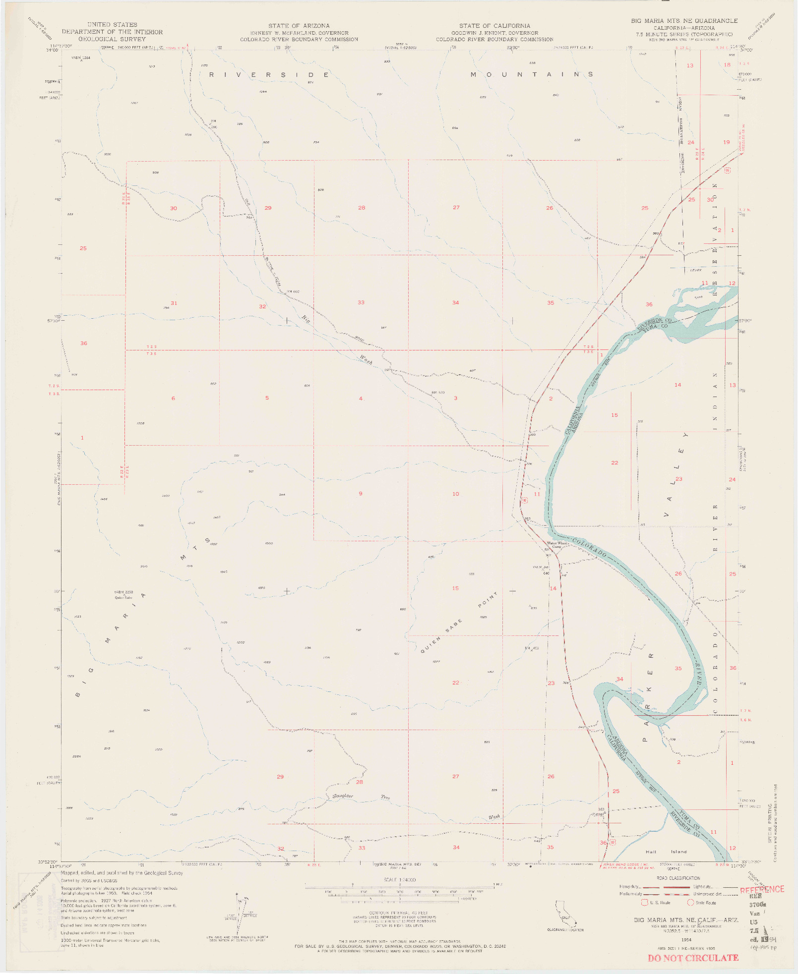 USGS 1:24000-SCALE QUADRANGLE FOR BIG MARIA MTS NE, CA 1954