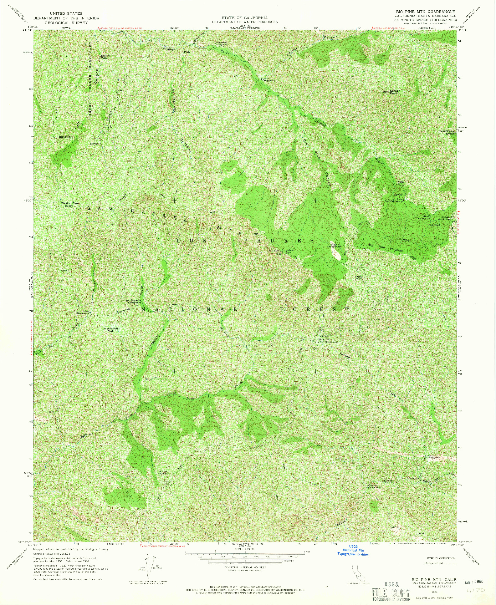 USGS 1:24000-SCALE QUADRANGLE FOR BIG PINE MTN, CA 1964
