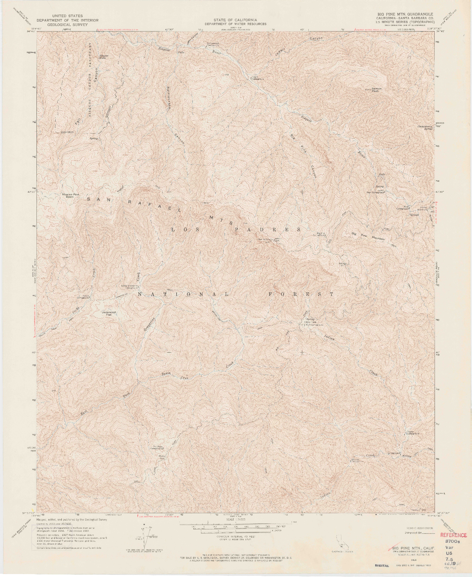 USGS 1:24000-SCALE QUADRANGLE FOR BIG PINE MTN, CA 1964