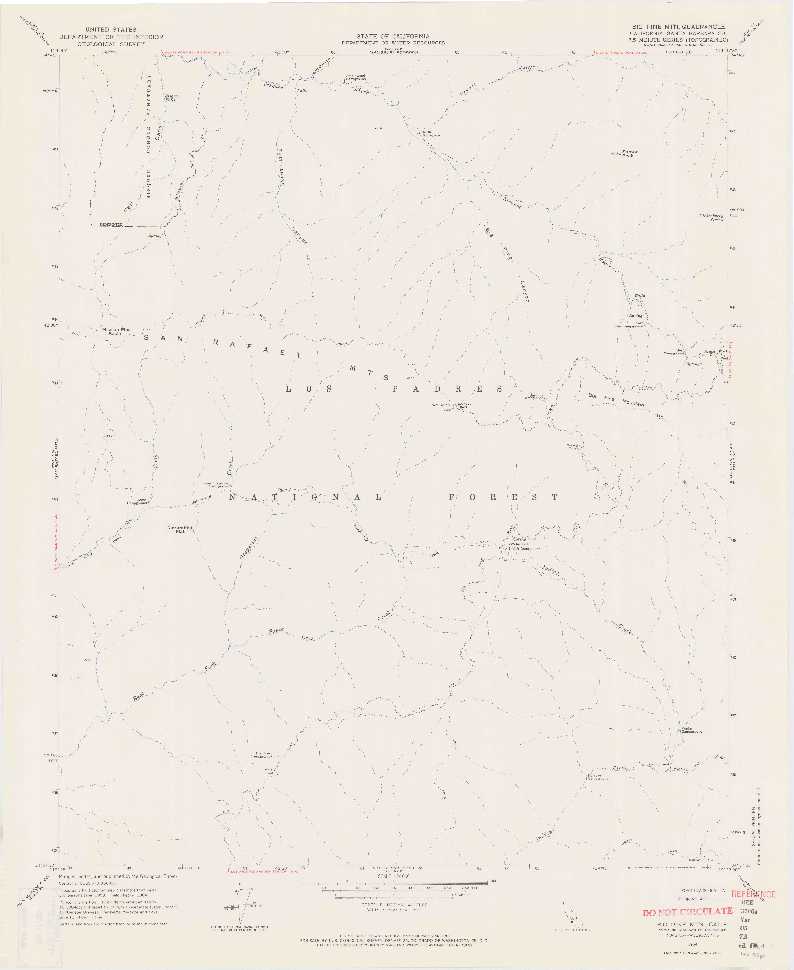 USGS 1:24000-SCALE QUADRANGLE FOR BIG PINE MTN, CA 1964