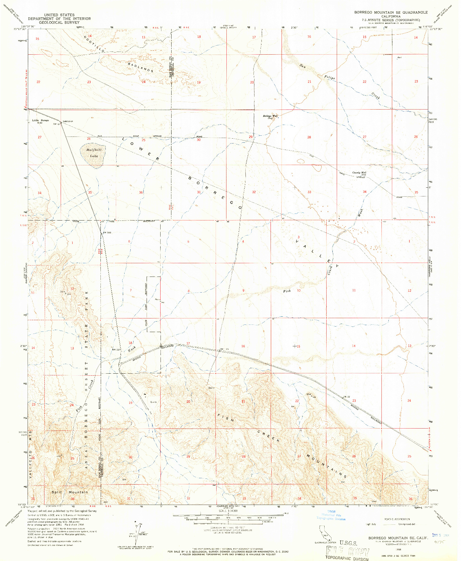 USGS 1:24000-SCALE QUADRANGLE FOR BORREGO MOUNTAIN SE, CA 1958