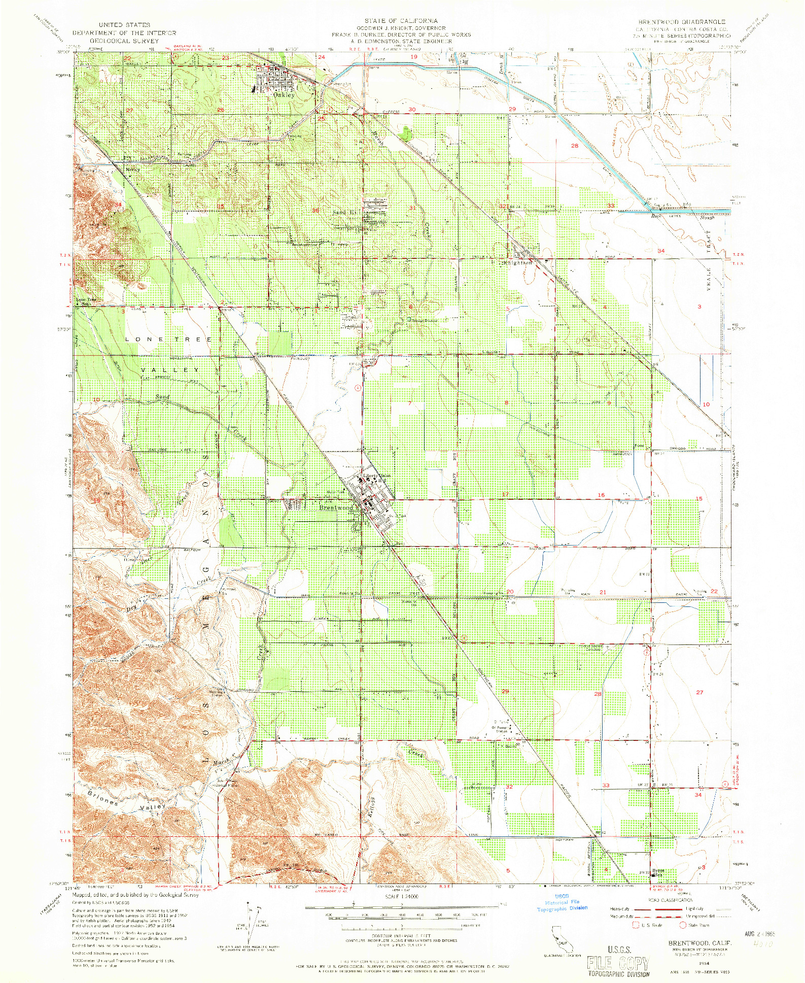 USGS 1:24000-SCALE QUADRANGLE FOR BRENTWOOD, CA 1954
