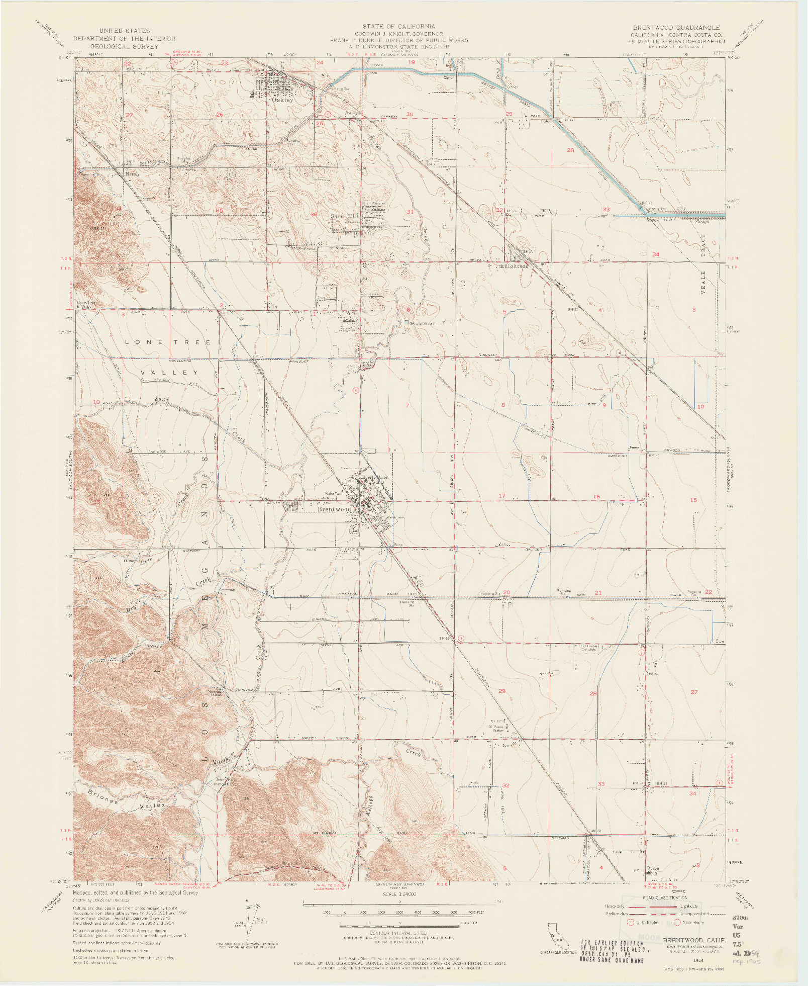 USGS 1:24000-SCALE QUADRANGLE FOR BRENTWOOD, CA 1954