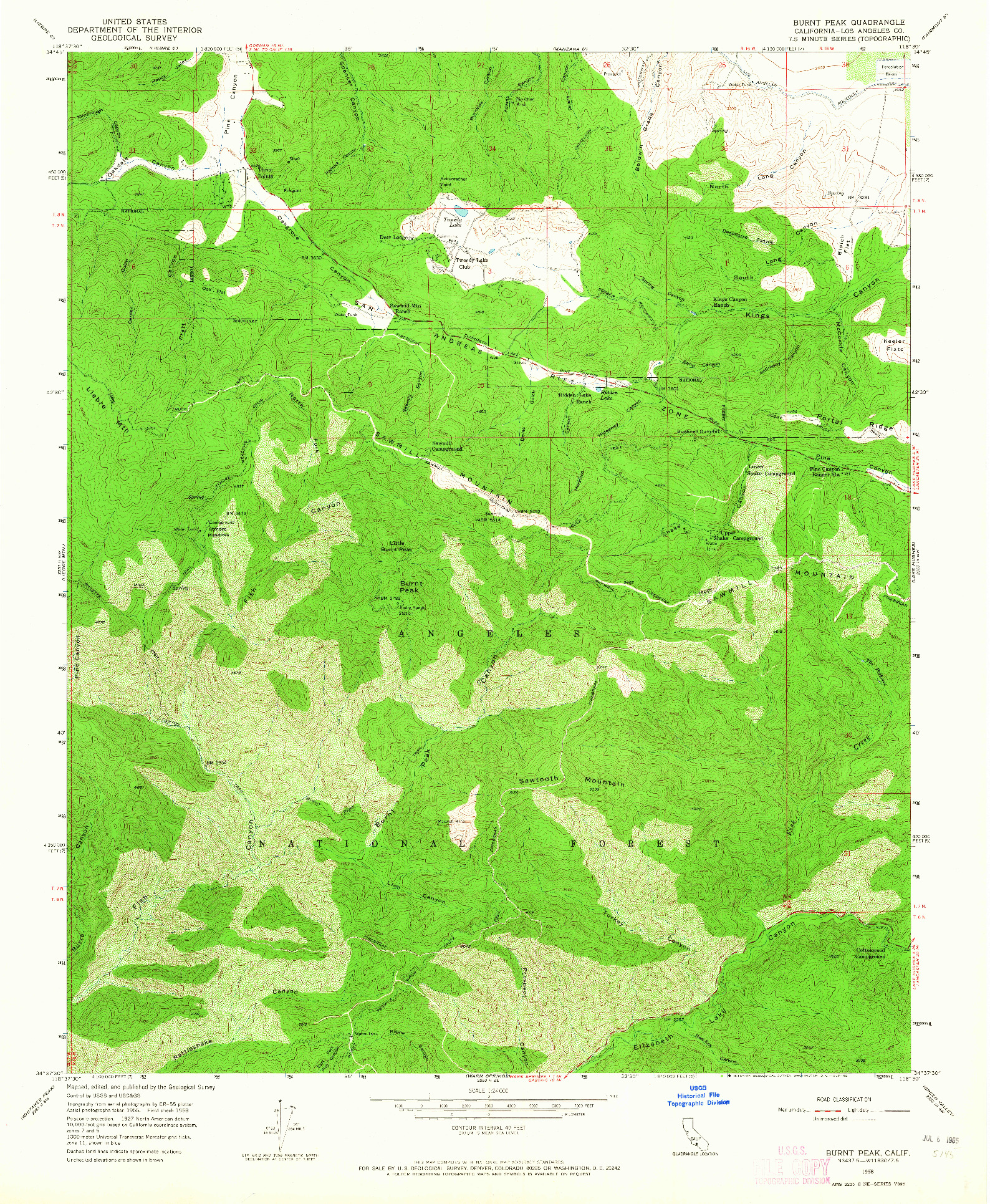 USGS 1:24000-SCALE QUADRANGLE FOR BURNT PEAK, CA 1958