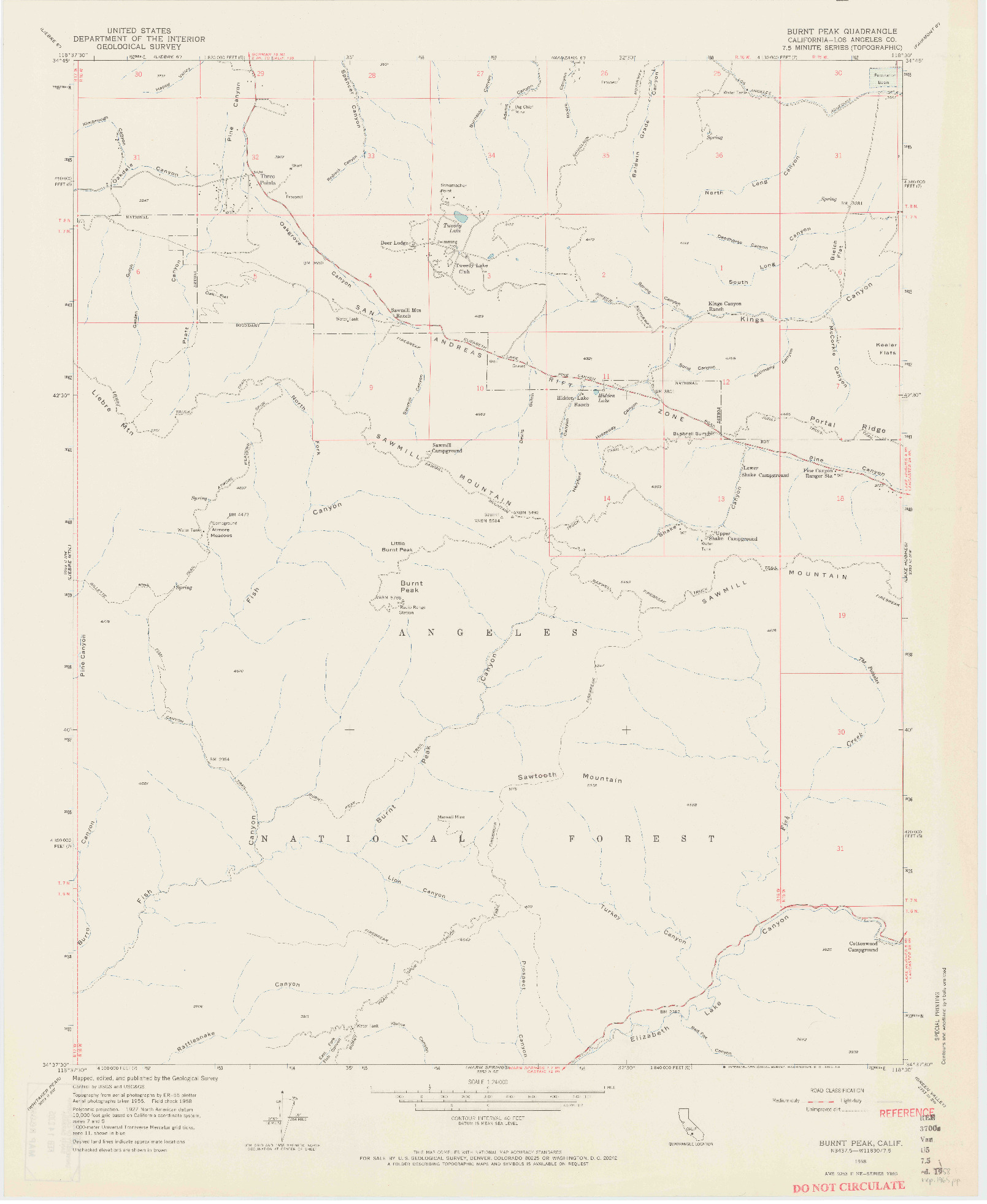 USGS 1:24000-SCALE QUADRANGLE FOR BURNT PEAK, CA 1958