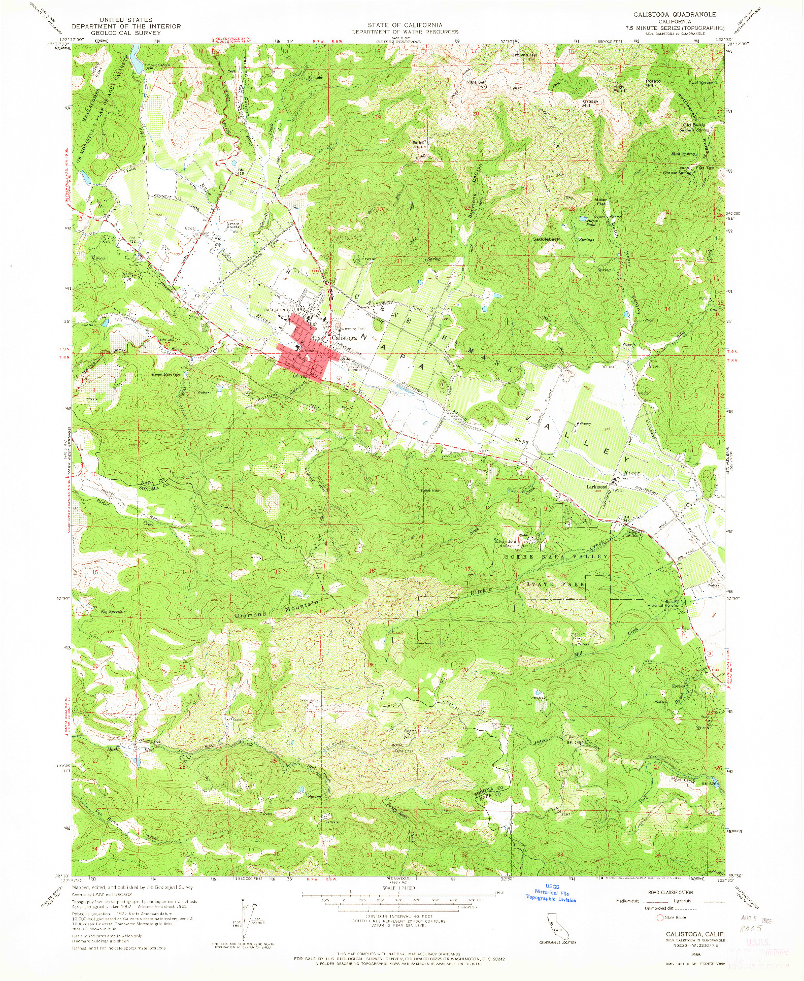 USGS 1:24000-SCALE QUADRANGLE FOR CALISTOGA, CA 1958