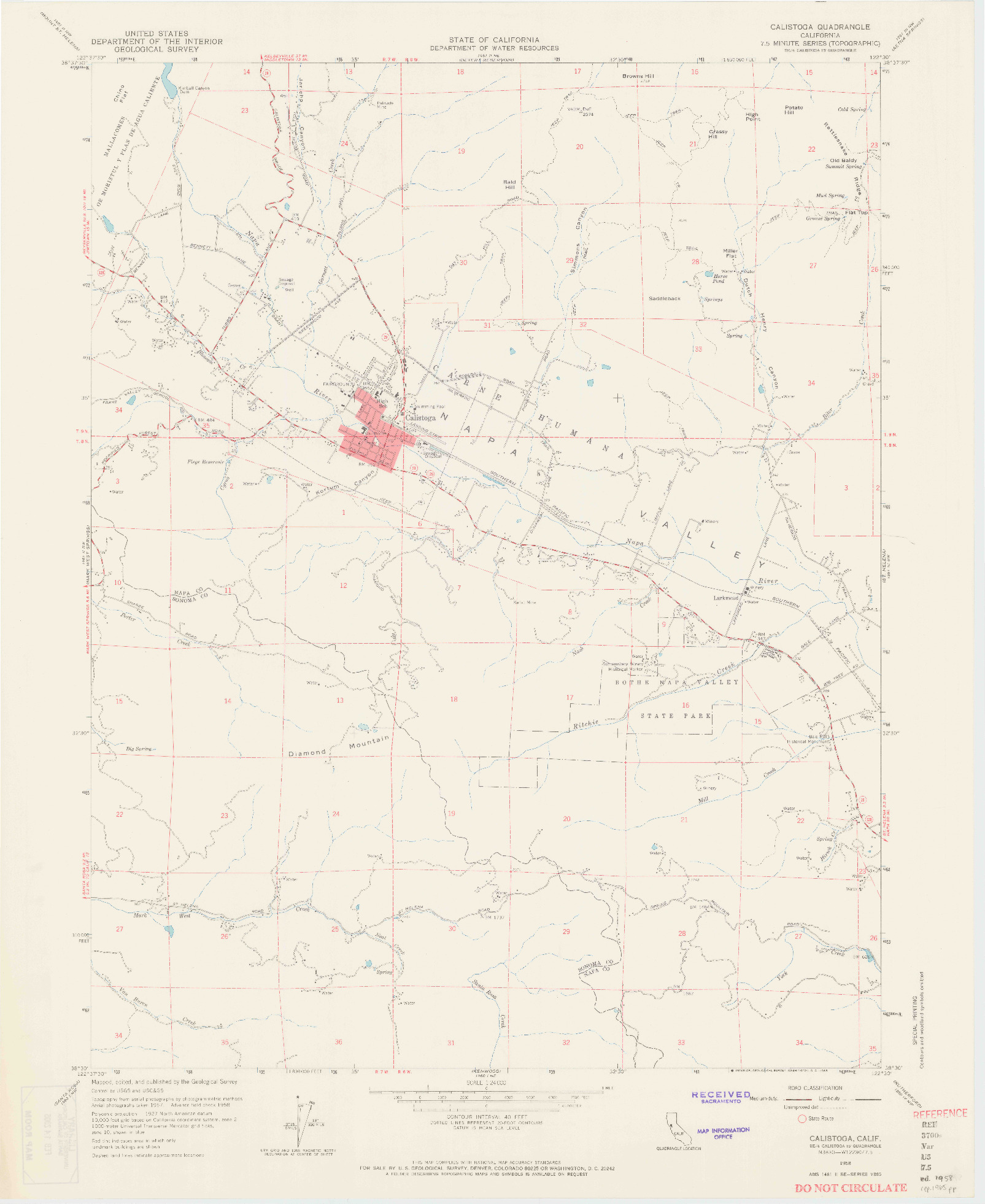 USGS 1:24000-SCALE QUADRANGLE FOR CALISTOGA, CA 1958